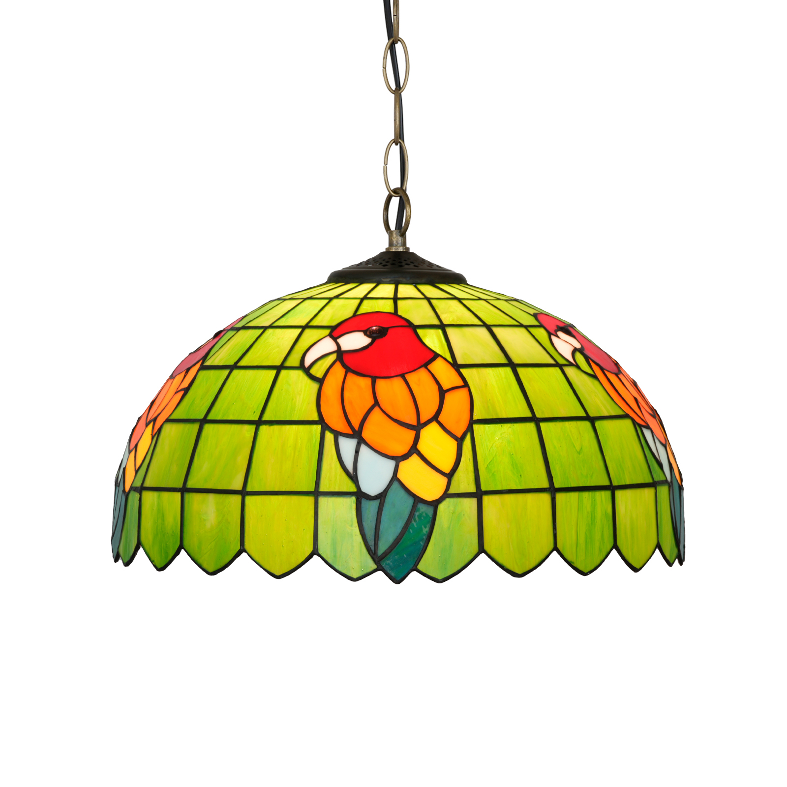 Blivuself Tiffany Style Handmade Creative Stained Glass Chandelier 16 Inch Green Bottom Red Parrot Suitable For Bedroom Dormitory Living Room Dining Room Traditional Retro Style Home Decoration Classical Art Craft OFP1423