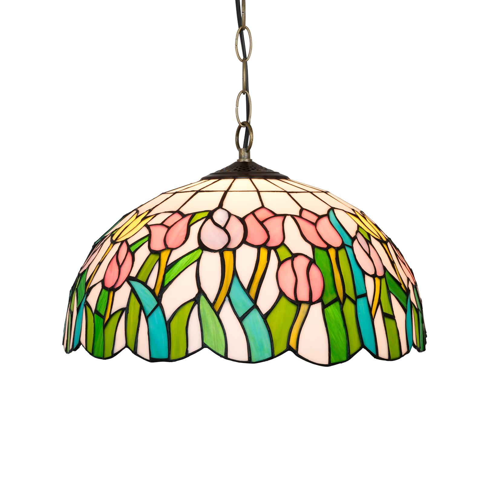 Blivuself Tiffany Style Handmade Creative Stained Glass Chandelier 16 Inch Tulip Fitting Bedroom Dormitory Living Room Dining Room Traditional Retro Style Home Decoration Classical Art Craft OFP1424