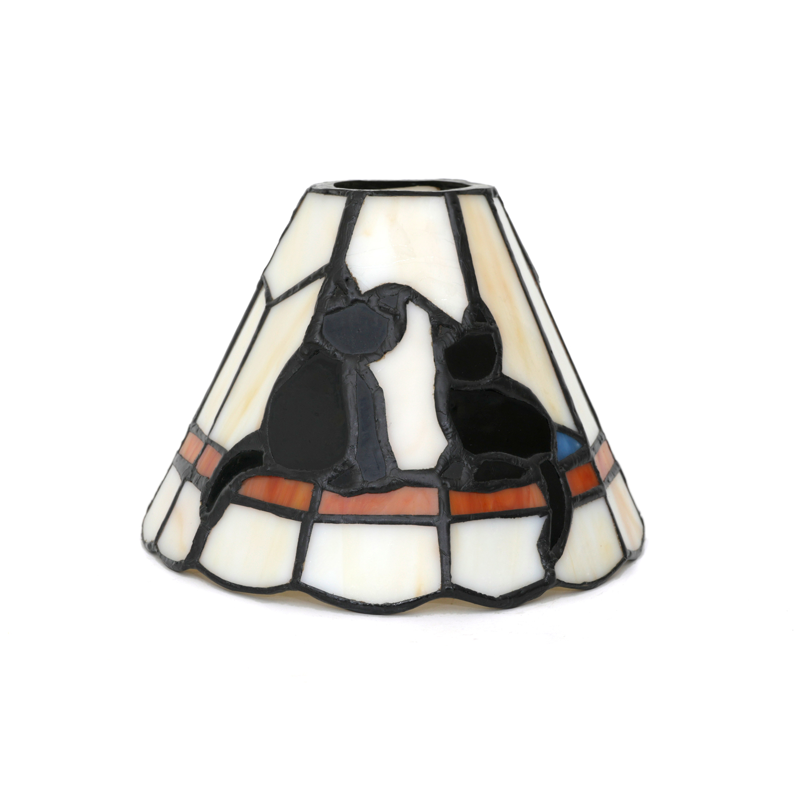 Blivuself 6 Inch Replacement Tiffany Lamp Shade, Black Cat Stained Glass Design, Vintage Cream & Orange Lampshade for Small Table Lamps, Wall Sconces, and Chandeliers OFL237D