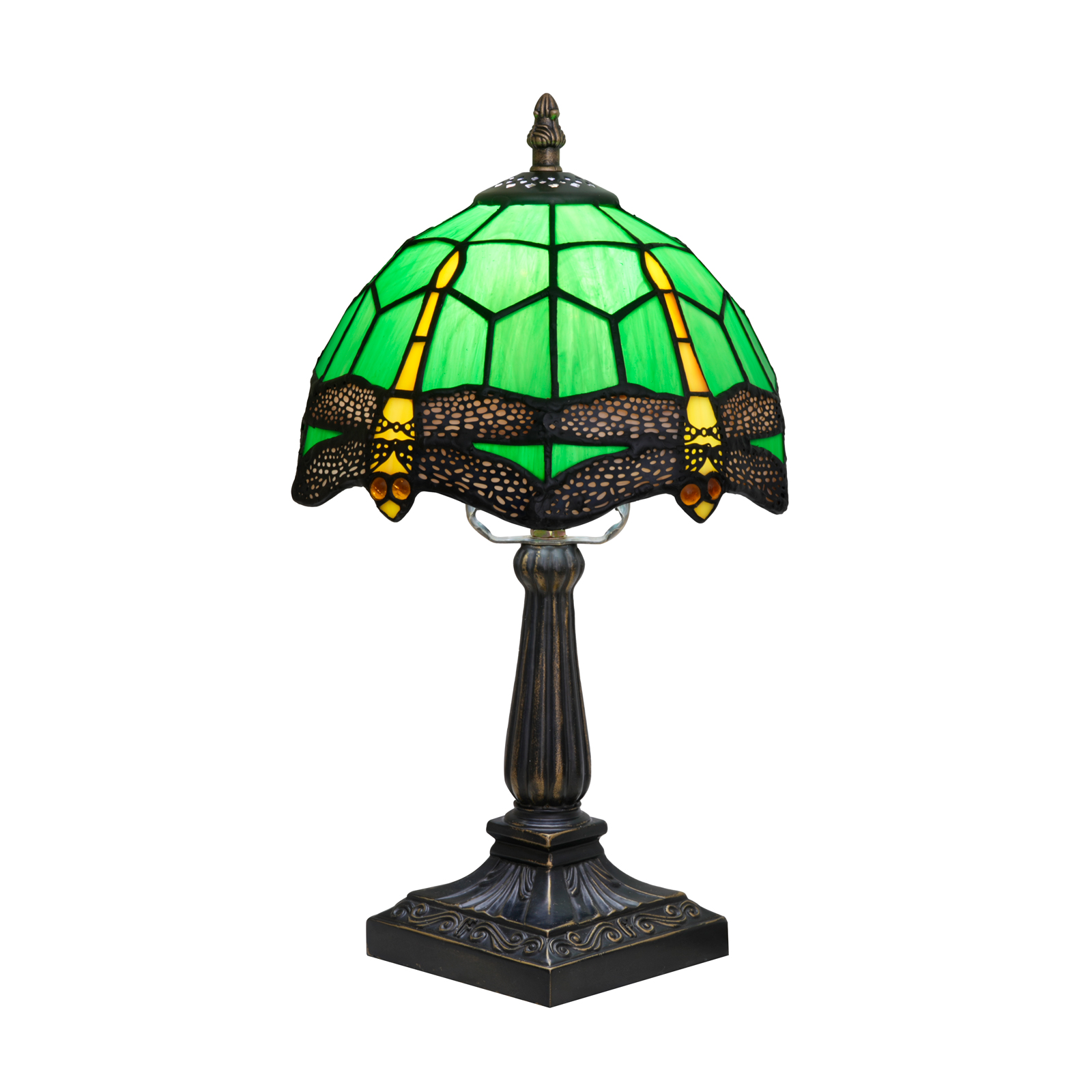 Blivuself Green Dragonfly Tiffany Style Stained Glass Table Lamp, 8 Inch Art Deco Bedside Light, Vintage Insect Themed Nightstand Lamp with Antique Bronze Base for Bedroom, Living Room, Home Office Decor OFU1436