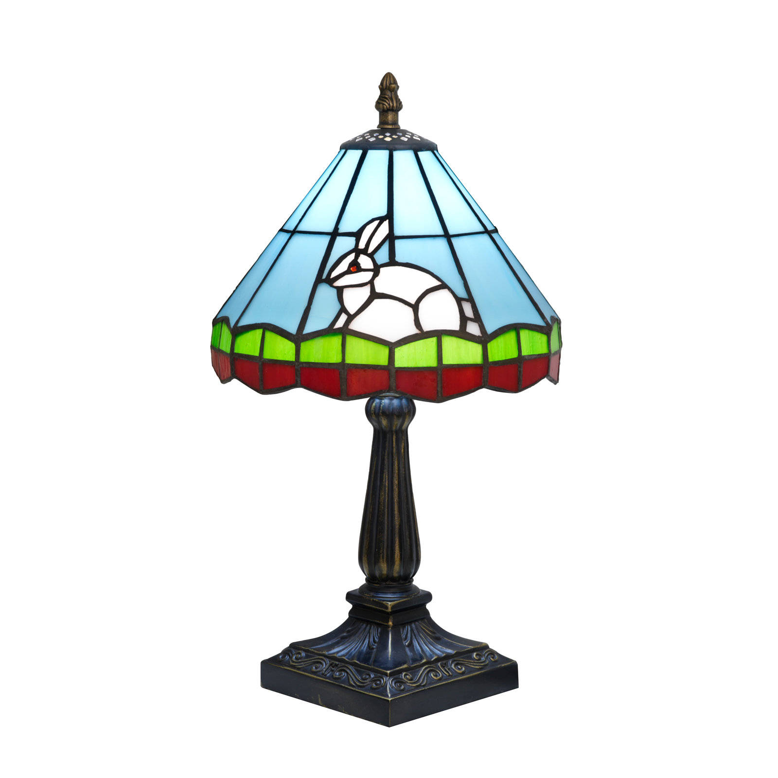 Blivuself Rabbit Tiffany Style Stained Glass Table Lamp, 8 Inch Blue Animal Themed Bedside Light, Vintage Whimsical Nightstand Lamp with Antique Bronze Base for Bedroom, Living Room, Home Office Decor OFU1438