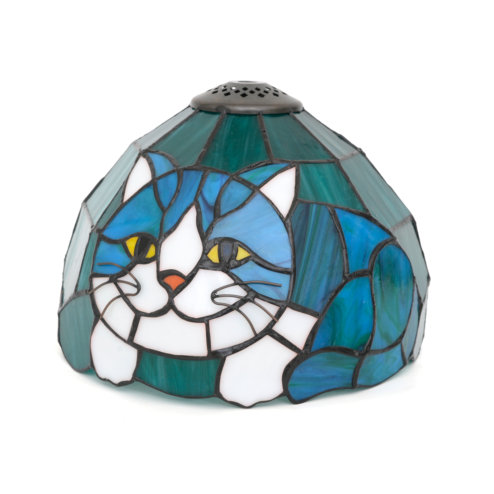 Blivuself Tiffany Style Stained Glass Cat Lampshade, 8 Inch Cute Blue Cat Pattern Replacement Shade, Handcrafted Animal Themed Lamp Cover for Table and Pendant Lights, Home Decor DZ08092X