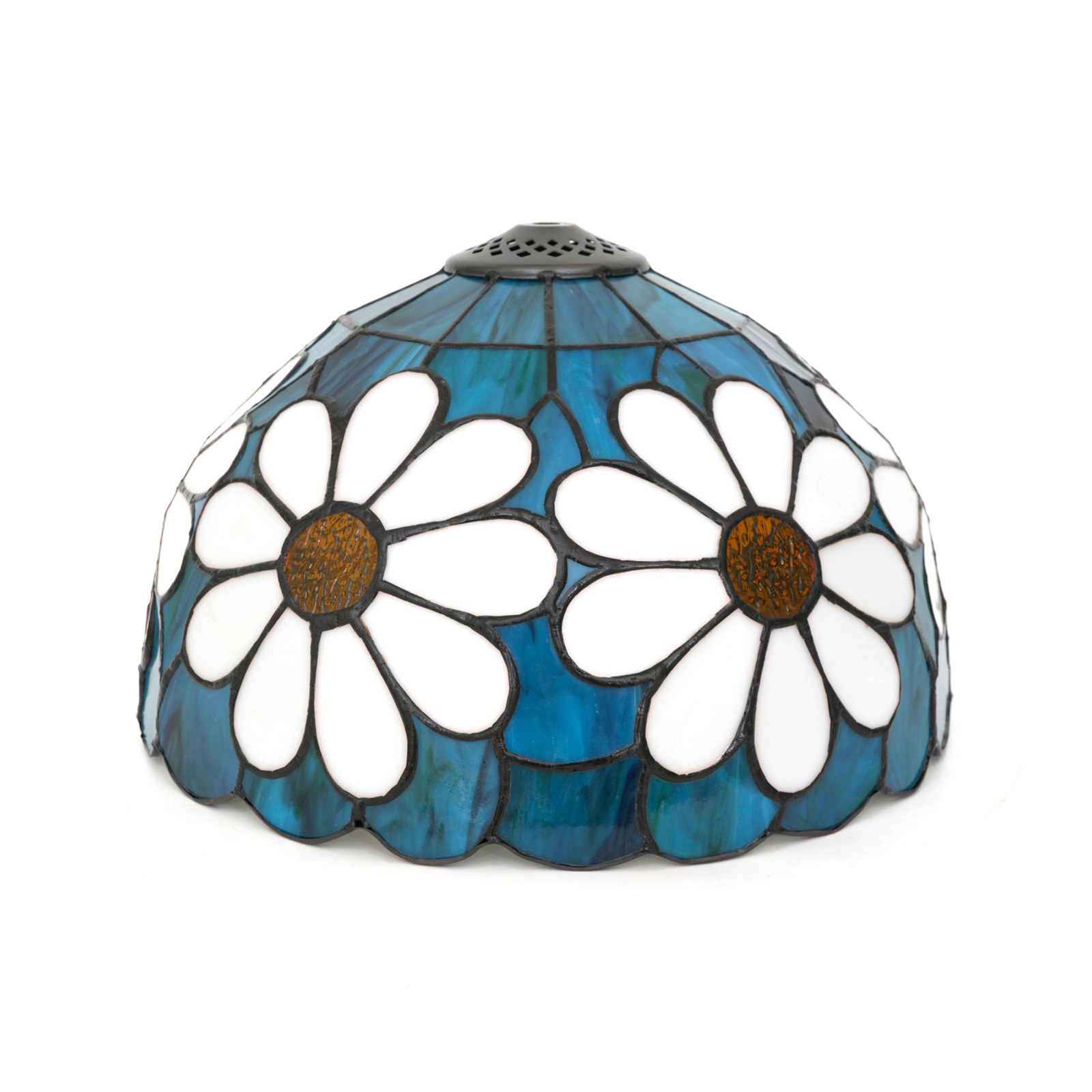 Blivuself Tiffany Style Stained Glass Daisy Lampshade, 12 Inch Blue Floral Pattern Replacement Shade, Handcrafted Flower Themed Lamp Cover for Table and Pendant Lights, Home Decor DZ12049X