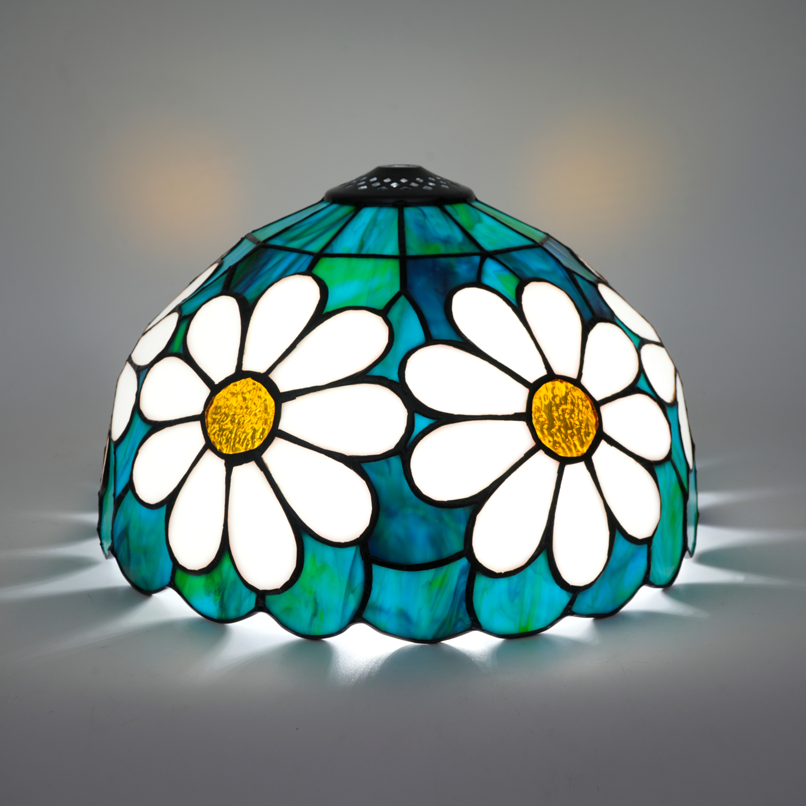 Blivuself Tiffany Style Stained Glass Daisy Lampshade, 12 Inch Blue Floral Pattern Replacement Shade, Handcrafted Flower Themed Lamp Cover for Table and Pendant Lights, Home Decor DZ12049X