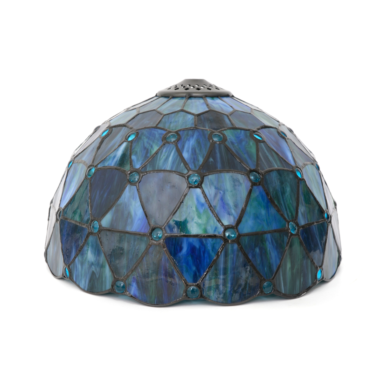 Blivuself Tiffany Style Stained Glass Lampshade, 12 Inch Blue Green Geometric Pattern with Jewels, Handcrafted Art Deco Replacement Shade for Table and Pendant Lights, Home Decor DZ12050X