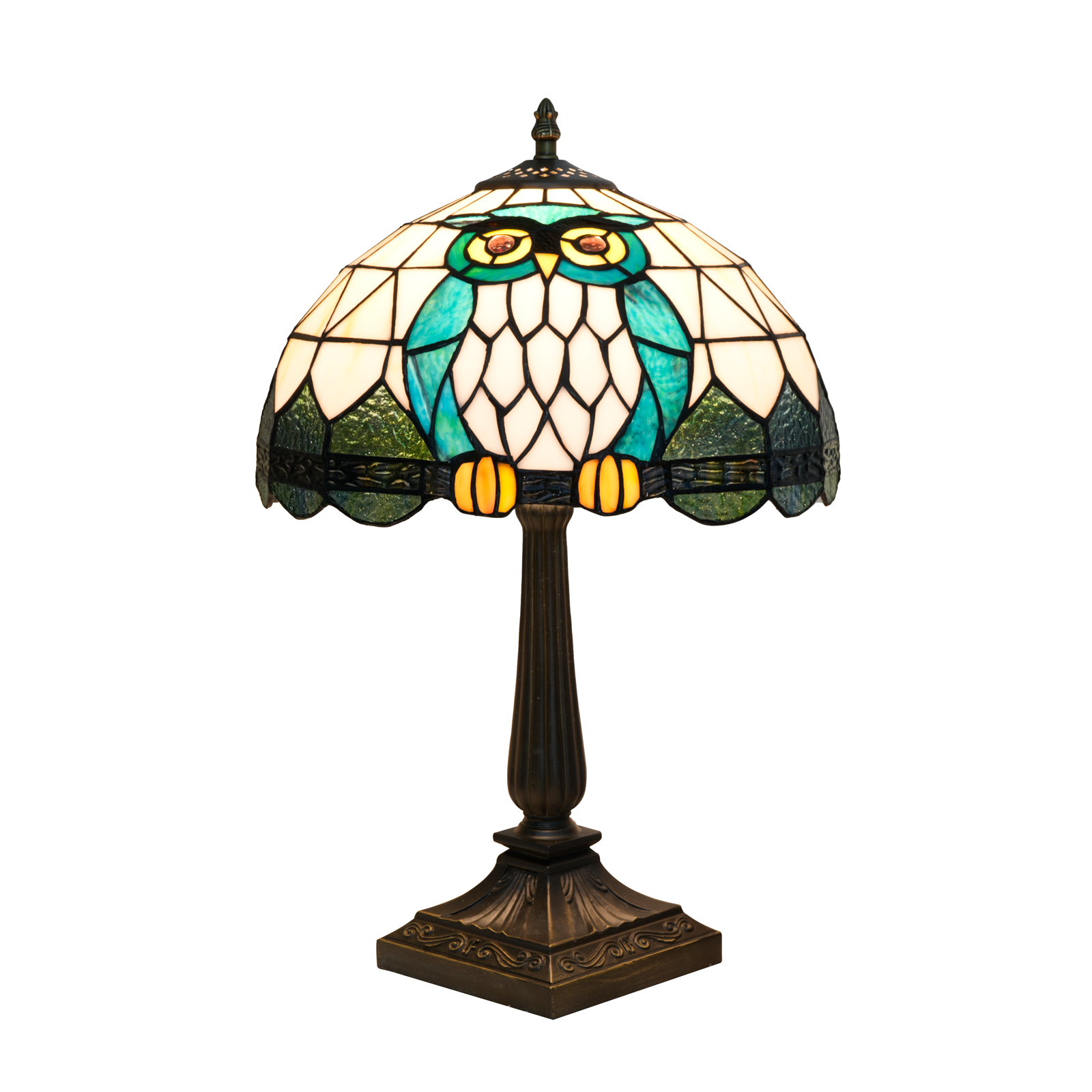 Blivuself Vintage Tiffany Style Owl Animal Table Lamp, 12 Inch Handcrafted Stained Glass Nightstand Light with Cute Owl Pattern, Whimsical Art Deco Accent Lamp, Antique Bronze Metal Base, 57 Inch Cord, Ideal for Bedroom, Living Room, Home Office, Rustic & Boho Decor OFT1430