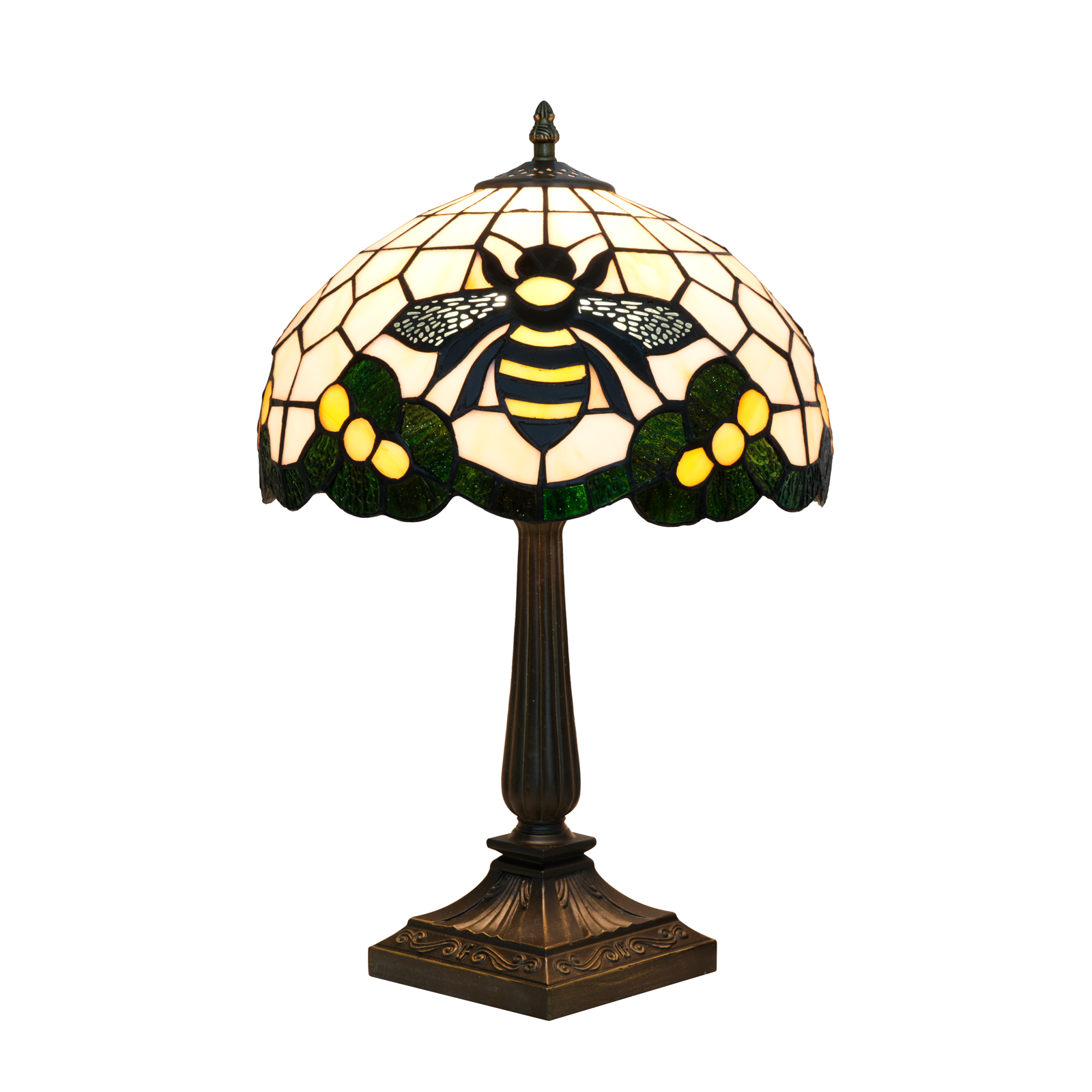Blivuself 12 Inch Tall Tiffany Style Bumble Bee Glass Lamp, Retro Animal Themed Art Deco Accent Table Light with Vibrant Black, Yellow and White Bee Stained Glass Shade, Handcrafted Whimsical Design, Antique Bronze Finished Base, Inline Switch, Suitable for Bedroom, Living Room, Office, Farmhouse, Cottage Home Decor OFT1407
