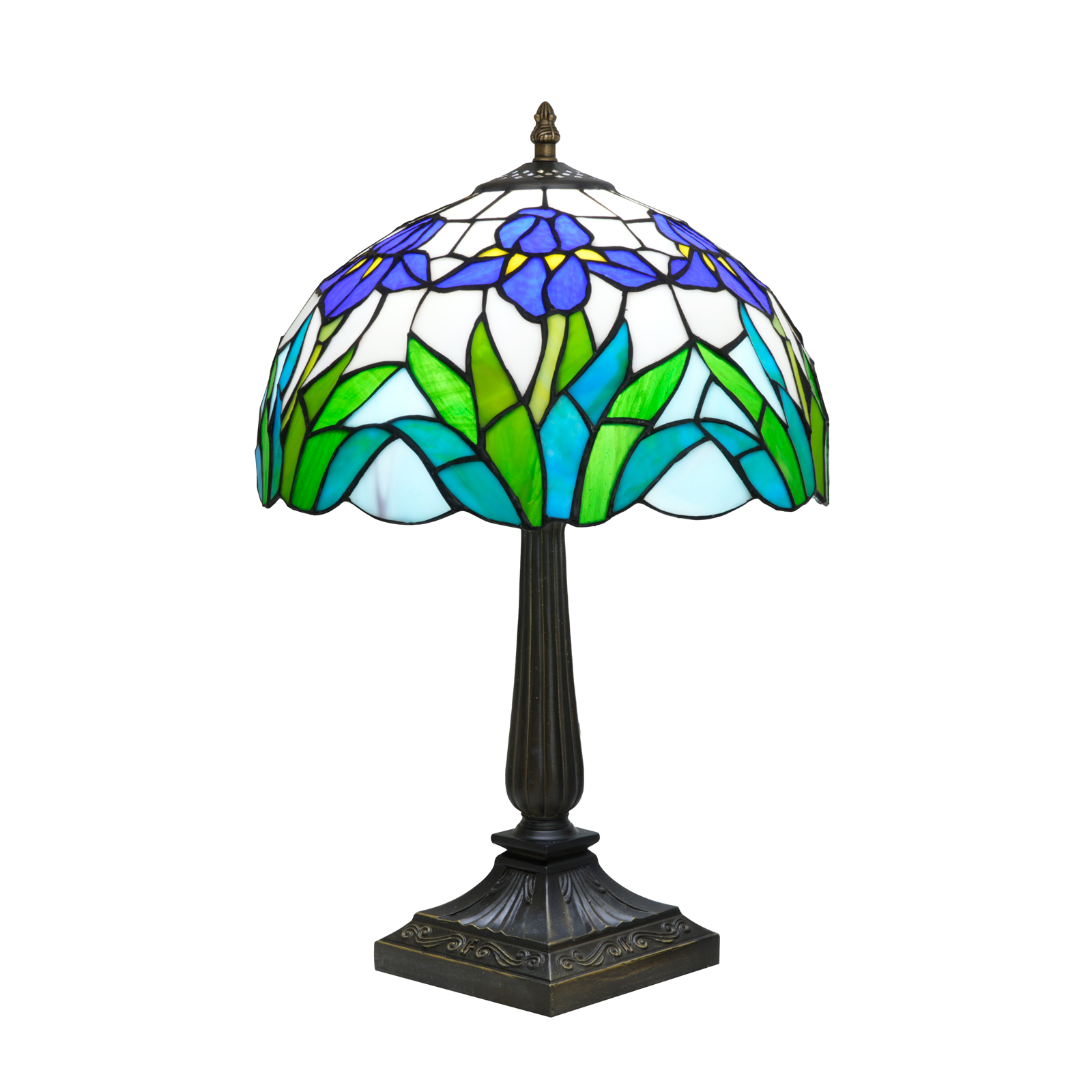 Blivuself 12 Inch Tall Tiffany Style Purple Iris Glass Lamp, Retro Floral Art Deco Accent Table Light with Vibrant Purple Iris and Green Stained Glass Shade, Handcrafted Nature Design, Antique Bronze Finished Base, Inline Switch, Suitable for Bedroom, Living Room, Office, Farmhouse, Cottage Home Decor OFT1412