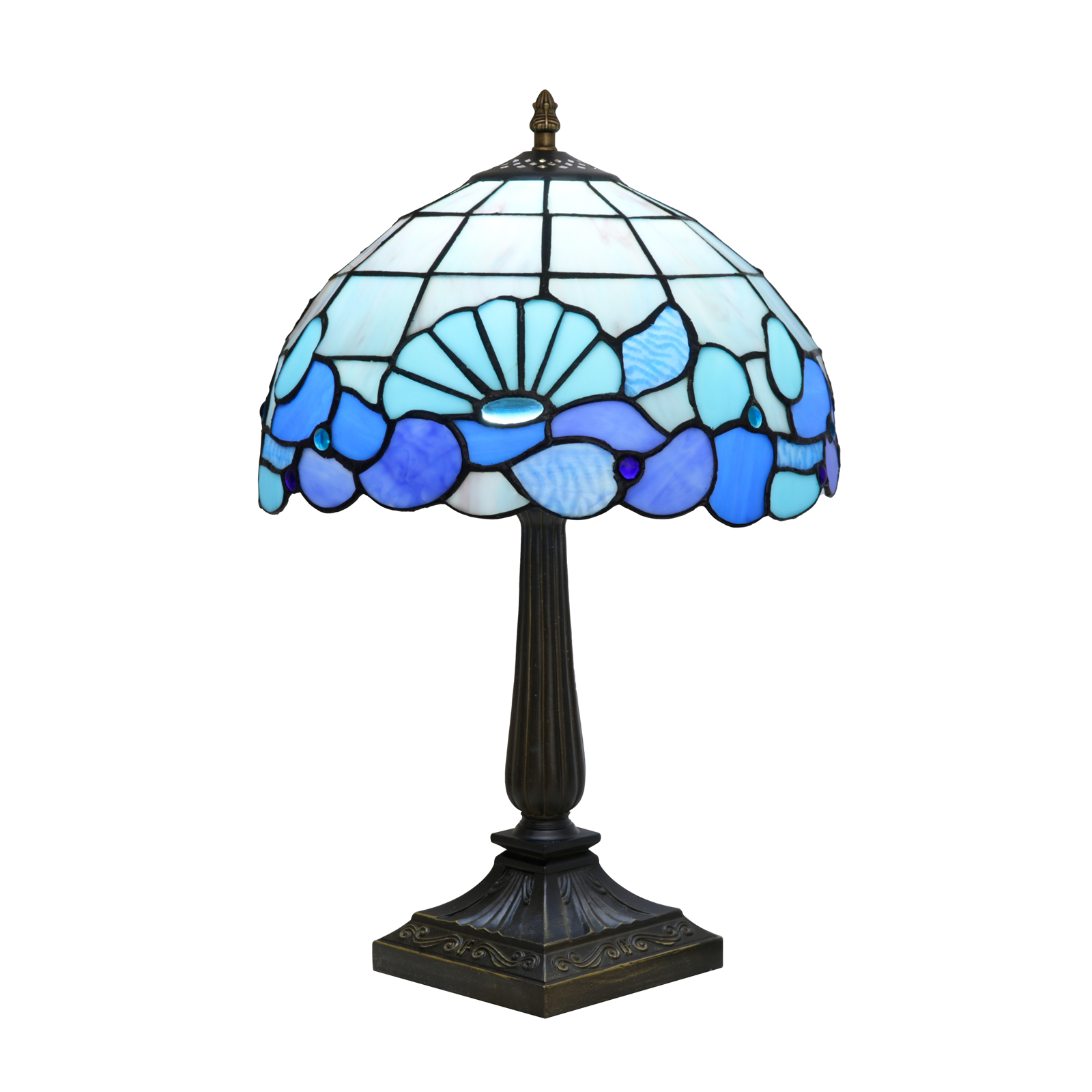 Blivuself Vintage Tiffany Style Iris Floral Table Lamp, 12 Inch Handcrafted Stained Glass Nightstand Light with Purple Iris and Green Leaf Pattern, Nature Inspired Art Deco Accent Lamp, Antique Bronze Metal Base, 57 Inch Cord, Ideal for Bedroom, Living Room, Home Office, Rustic & Boho Decor  OFT1413