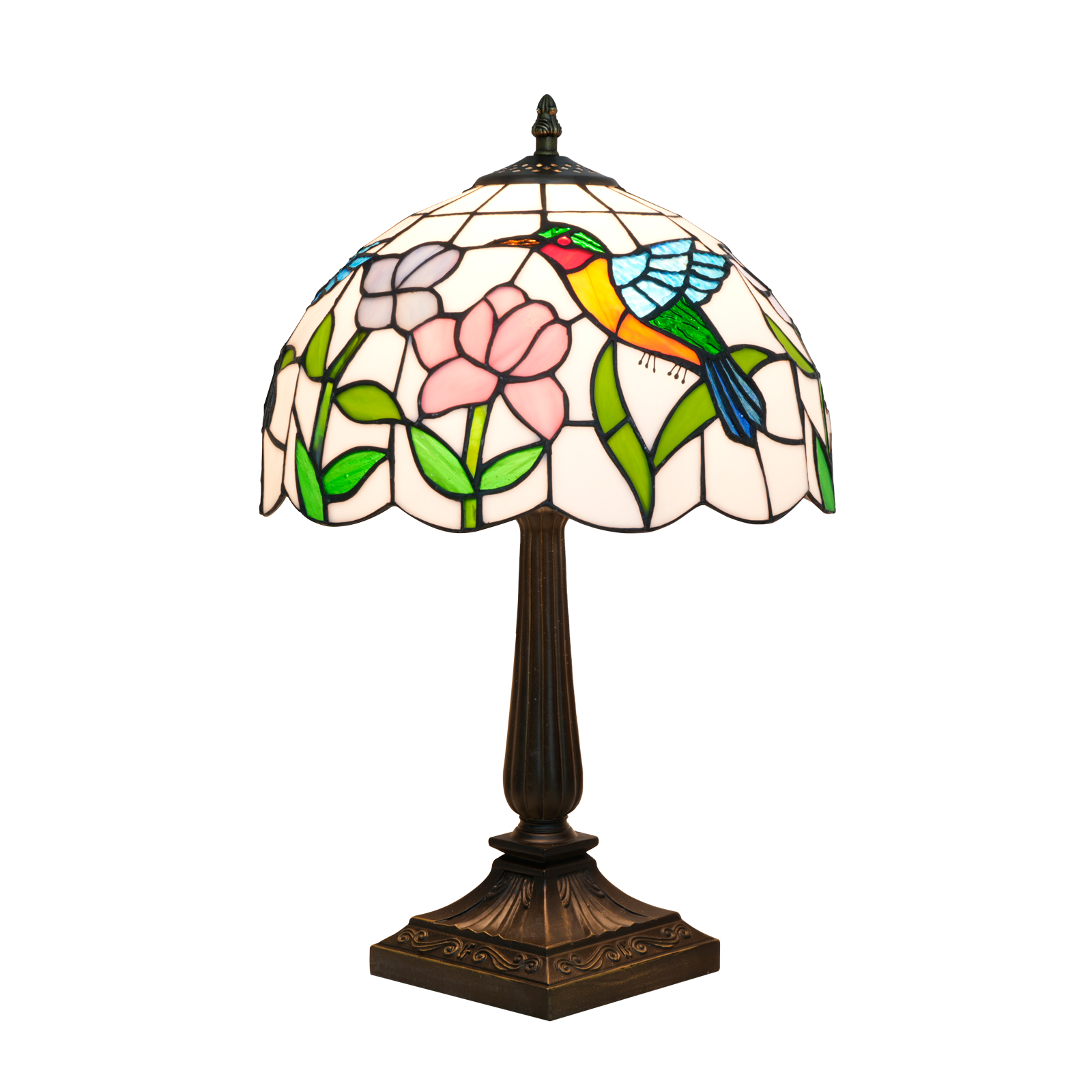 Blivuself Vintage Tiffany Style Seashell Ocean Table Lamp, 12 Inch Handcrafted Stained Glass Nightstand Light with Blue and White Coastal Pattern, Nautical Art Deco Accent Lamp, Jewel Trim, Antique Bronze Metal Base, 57 Inch Cord, Ideal for Bedroom, Living Room, Home Office, Beach House & Coastal Decor OFT1414
