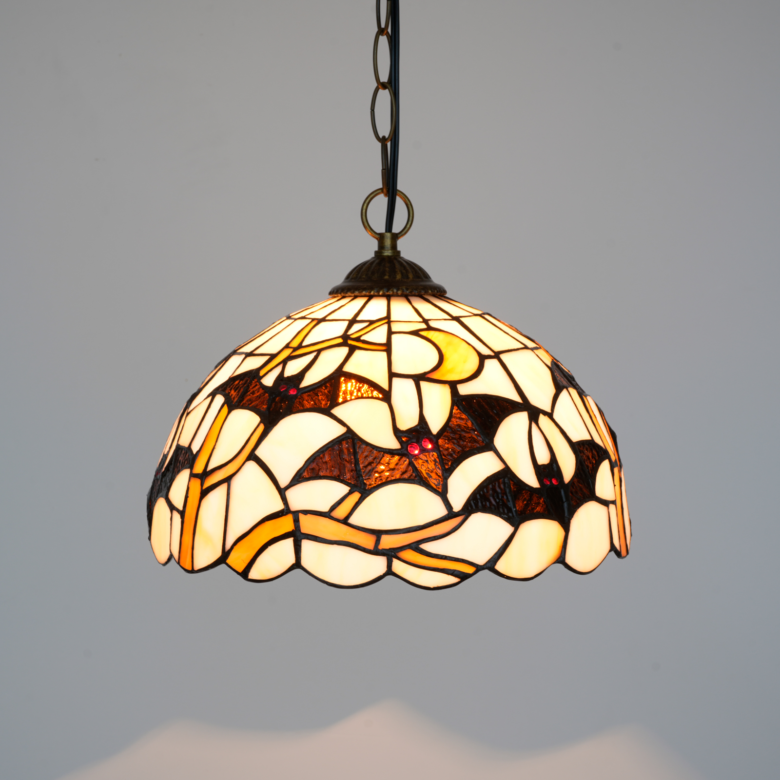 Blivuself Vintage Tiffany Style 12 Inch Bat & Moon Pendant Light, Handcrafted Stained Glass Single Chain Hanging Lamp, Gothic Halloween Themed Ceiling Light with Plug-in Cord and Inline Switch, Antique Bronze, Ideal for Kitchen Island, Dining Room, Bedroom, Spooky & Gothic Decor  OFP1434