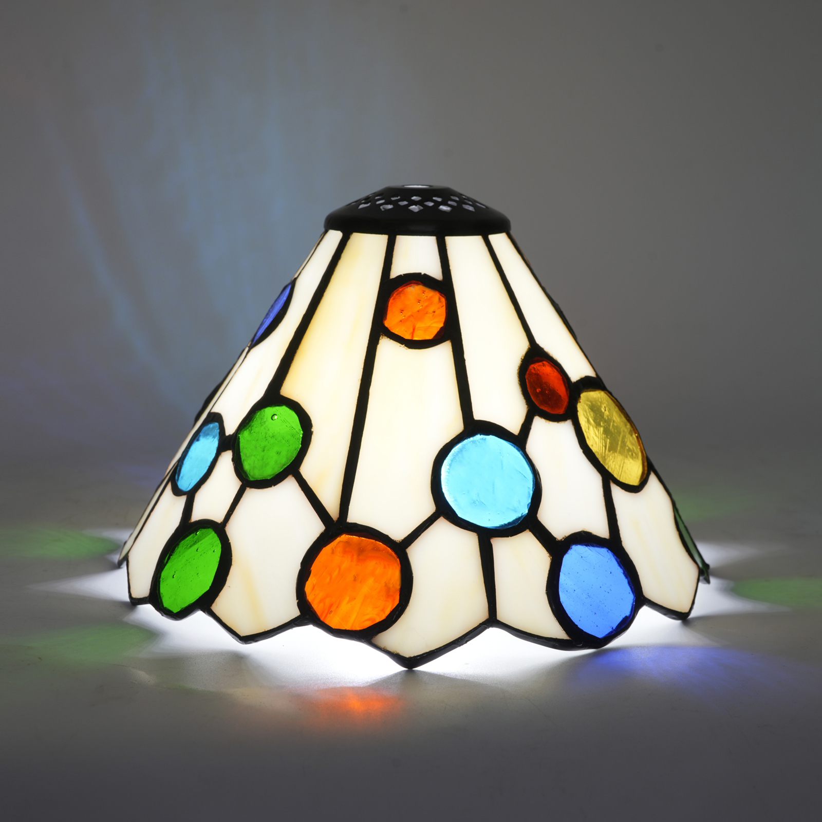 Blivuself Vintage Tiffany Style Multicolor Polka Dot Lamp Shade, 8 Inch Handcrafted Stained Glass Replacement Shade, Colorful Art Deco Light Cover with Red, Green, Blue, and Yellow Dots, Fits Standard Table Lamps, Pendant Lights, and Sconces DZ08094X