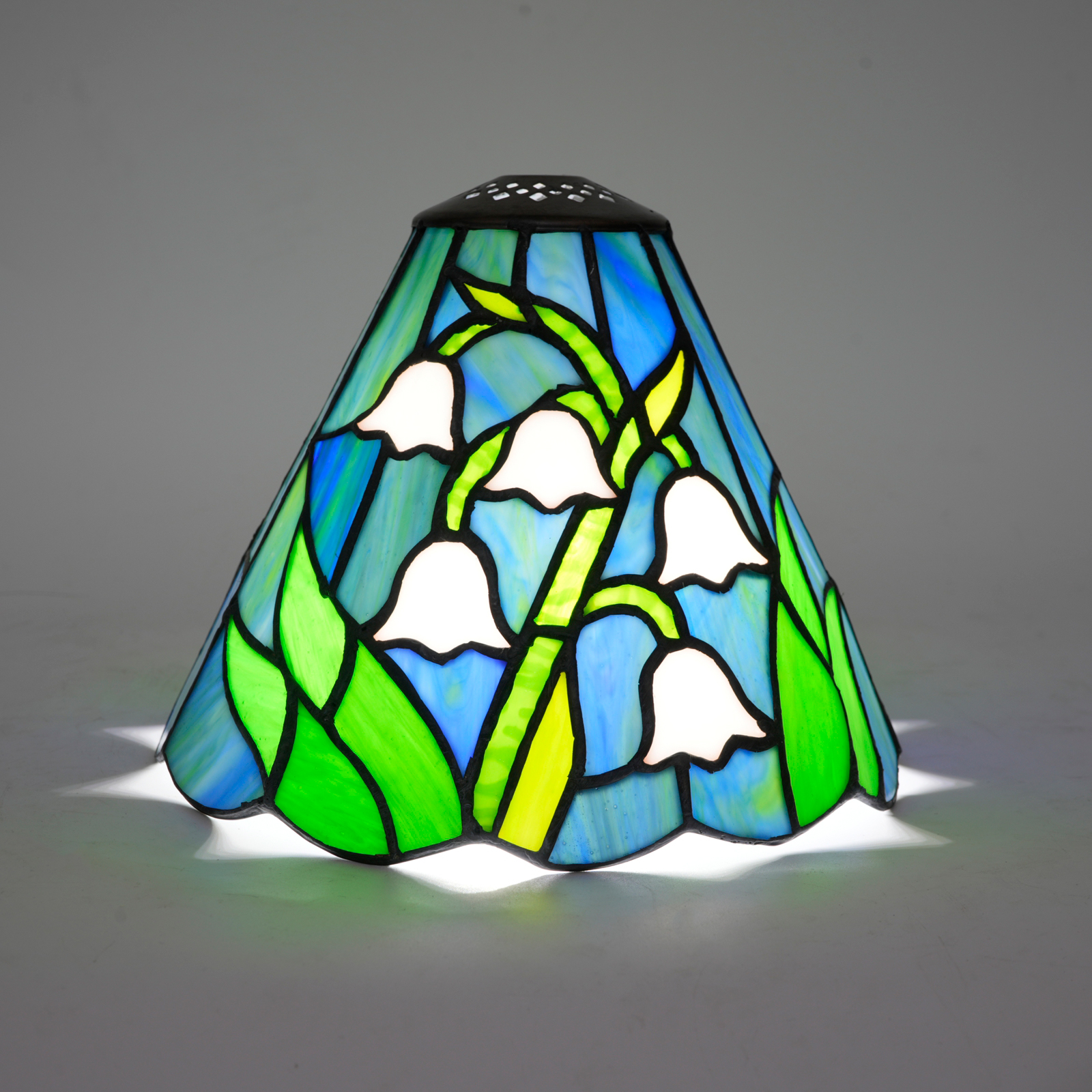 Blivuself Vintage Tiffany Style Lily of the Valley Lamp Shade, 8 Inch Handcrafted Stained Glass Replacement Shade, Elegant Floral Pattern Light Cover with Blue and Green Glass, Fits Standard Table Lamps, Pendant Lights, and Sconces DZ08096X