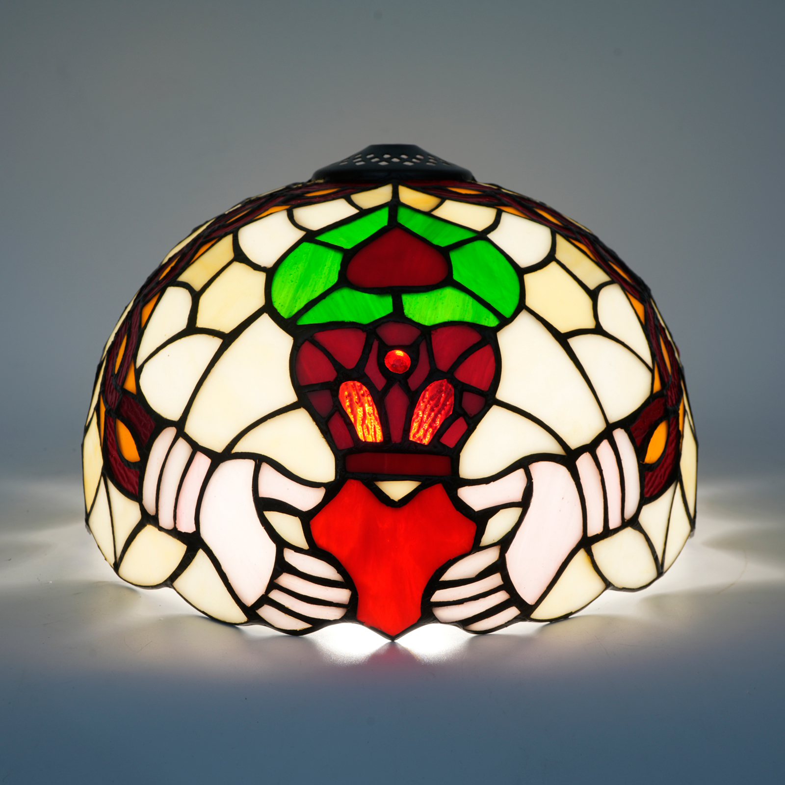 Blivuself 12 Inch Tiffany Style Claddagh Stained Glass Lamp Shade, Replacement Dome Lampshade with Irish Heart, Hands & Crown Motif, Handcrafted Multicolor Glass Cover for Table Lamps, Pendant Lights & Wall Sconces, Vintage Romantic Home Decor DZ12053X