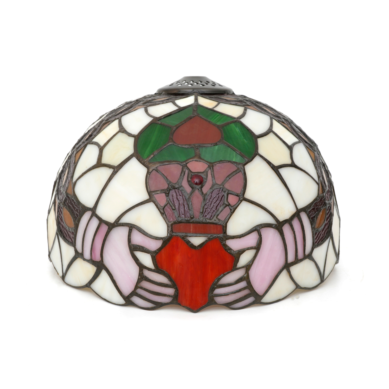 Blivuself 12 Inch Tiffany Style Claddagh Stained Glass Lamp Shade, Replacement Dome Lampshade with Irish Heart, Hands & Crown Motif, Handcrafted Multicolor Glass Cover for Table Lamps, Pendant Lights & Wall Sconces, Vintage Romantic Home Decor DZ12053X