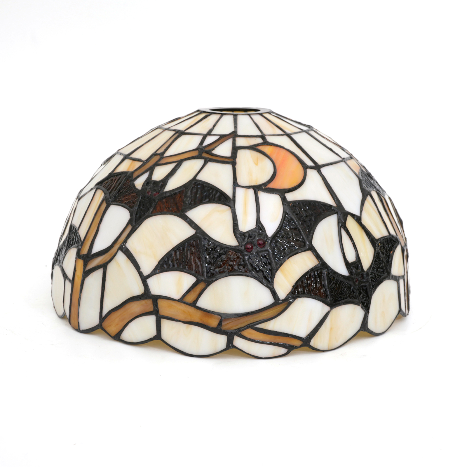 Blivuself 12 Inch Wide Mouth Tiffany Style Bat & Moon Stained Glass Lamp Shade, Large Opening Dome Replacement Lampshade, Gothic Halloween Handcrafted Glass Cover for Table Lamps, Pendant Lights & Wall Sconces, Vintage Art Deco Spooky Home Decor DZ12054D 