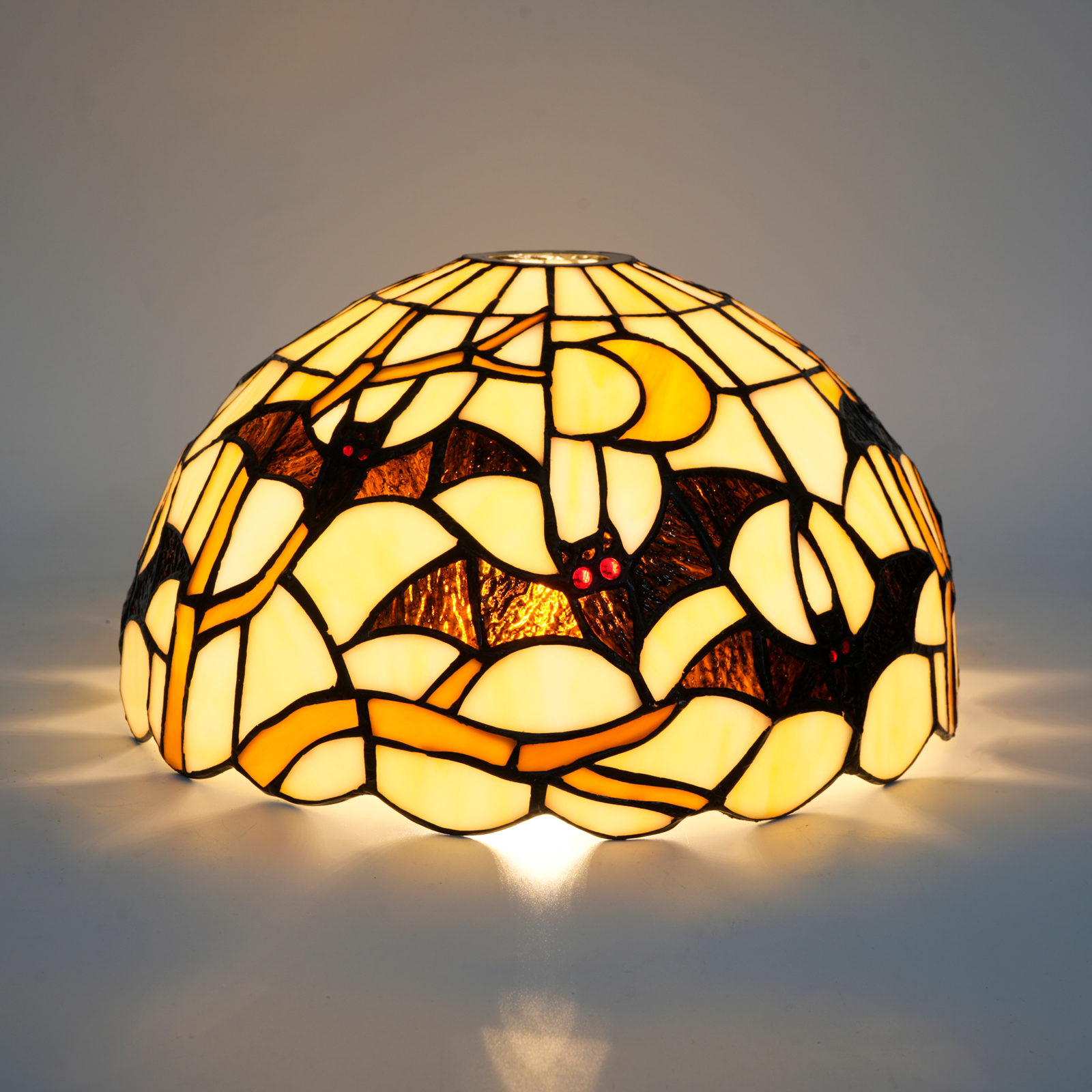 Blivuself 12 Inch Wide Mouth Tiffany Style Bat & Moon Stained Glass Lamp Shade, Large Opening Dome Replacement Lampshade, Gothic Halloween Handcrafted Glass Cover for Table Lamps, Pendant Lights & Wall Sconces, Vintage Art Deco Spooky Home Decor DZ12054D 