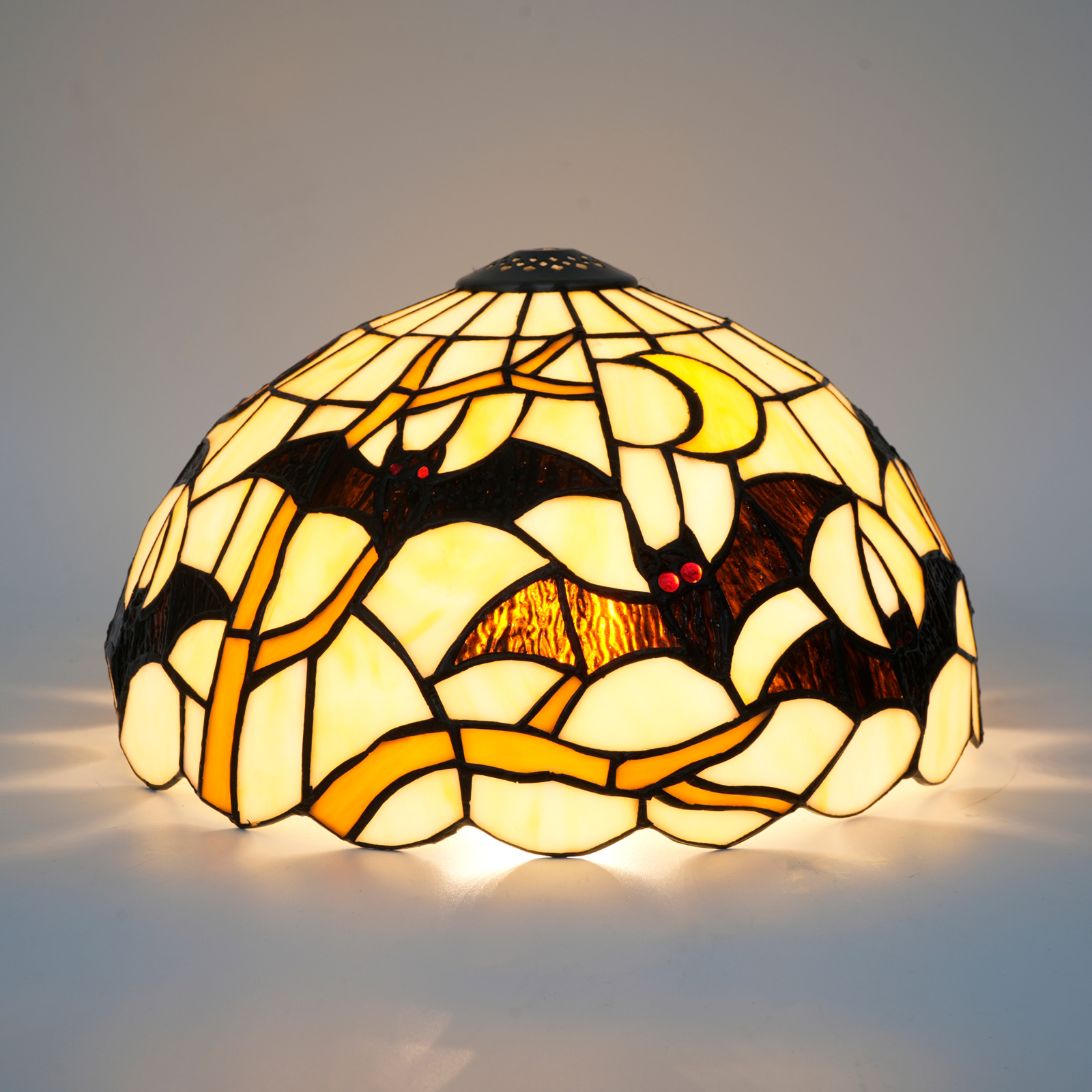 Blivuself 12 Inch Tiffany Style Bat & Moon Stained Glass Lamp Shade, Gothic Halloween Dome Replacement Lampshade, Handcrafted Night Scene Glass Cover for Table Lamps, Pendant Lights & Wall Sconces, Vintage Spooky Home Decor DZ12054X