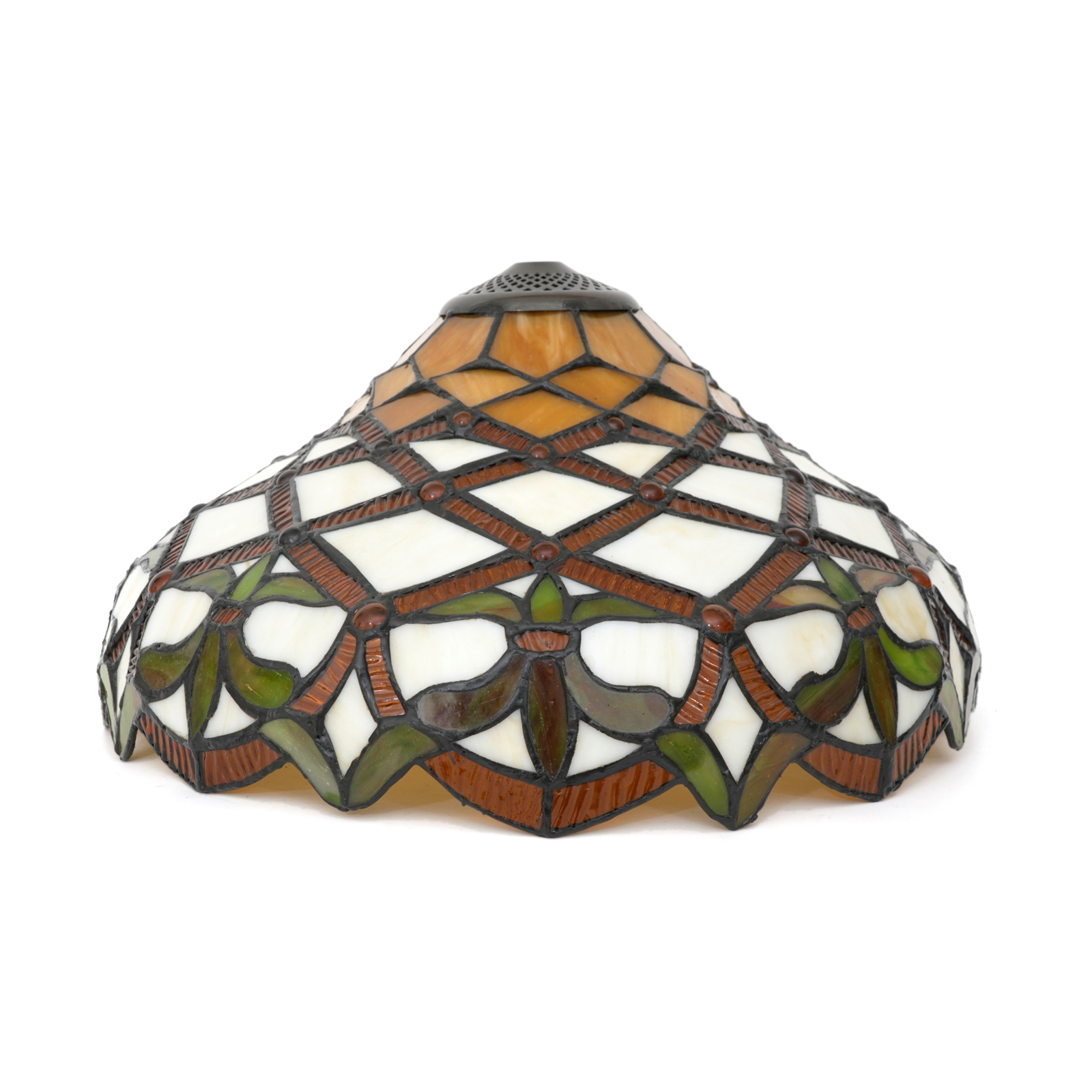 Blivuself 16 Inch Tiffany Style Stained Glass Lamp Shade, Vintage Geometric Floral Dome Replacement Lampshade, Handcrafted Brown & White Glass Cover for Large Table Lamps, Floor Lamps & Pendant Lights, Art Deco Traditional Home Decor DZ16020X