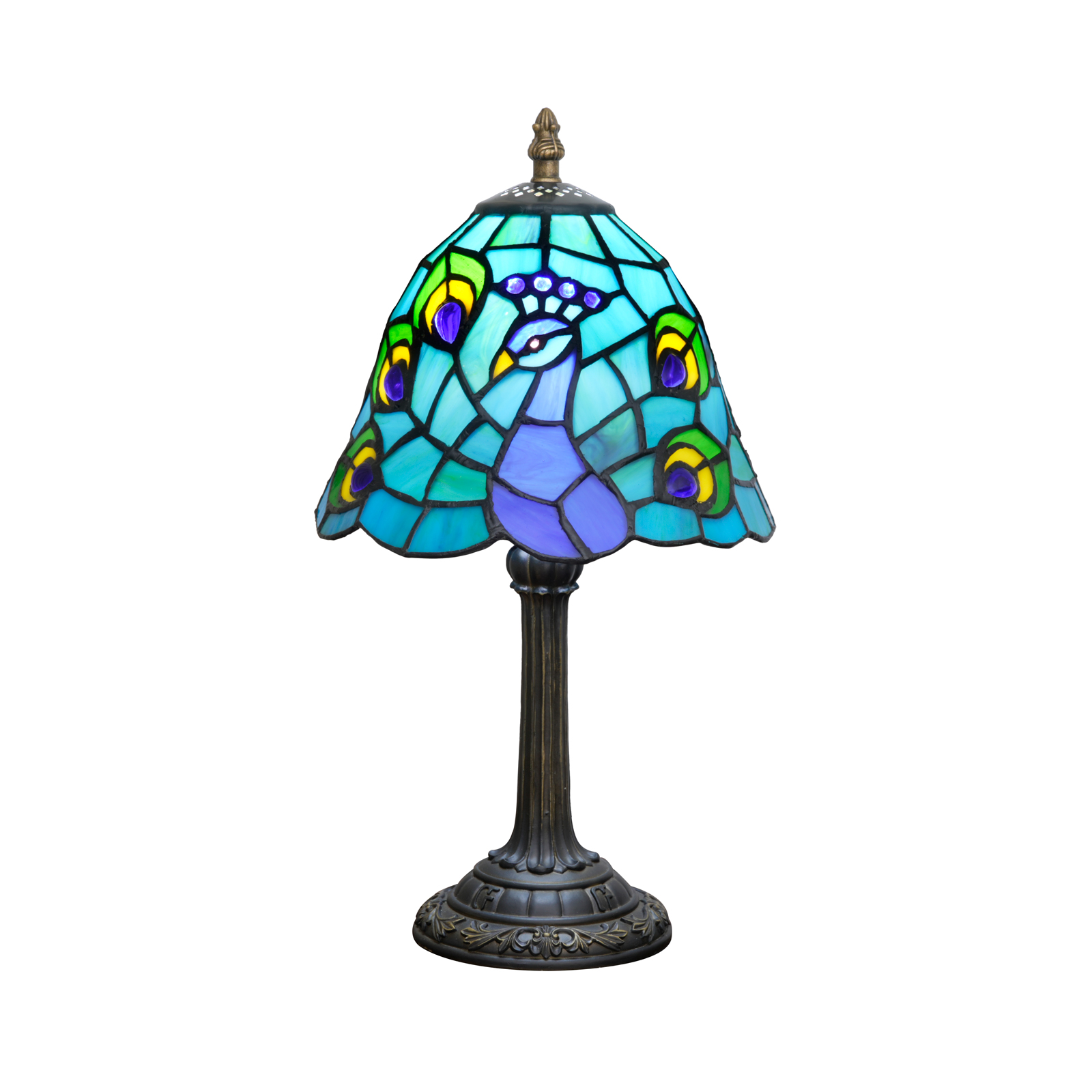 Blivuself 8 Inch Tiffany Style Lily of the Valley Stained Glass Table Lamp, Small Floral Night Light Desk Lamp with Blue Sky & Green Leaf Shade, Antique Bronze Resin Base, for Living Room, Bedroom, Office, Nightstand & Nature-Inspired Home Decor OFU1451
