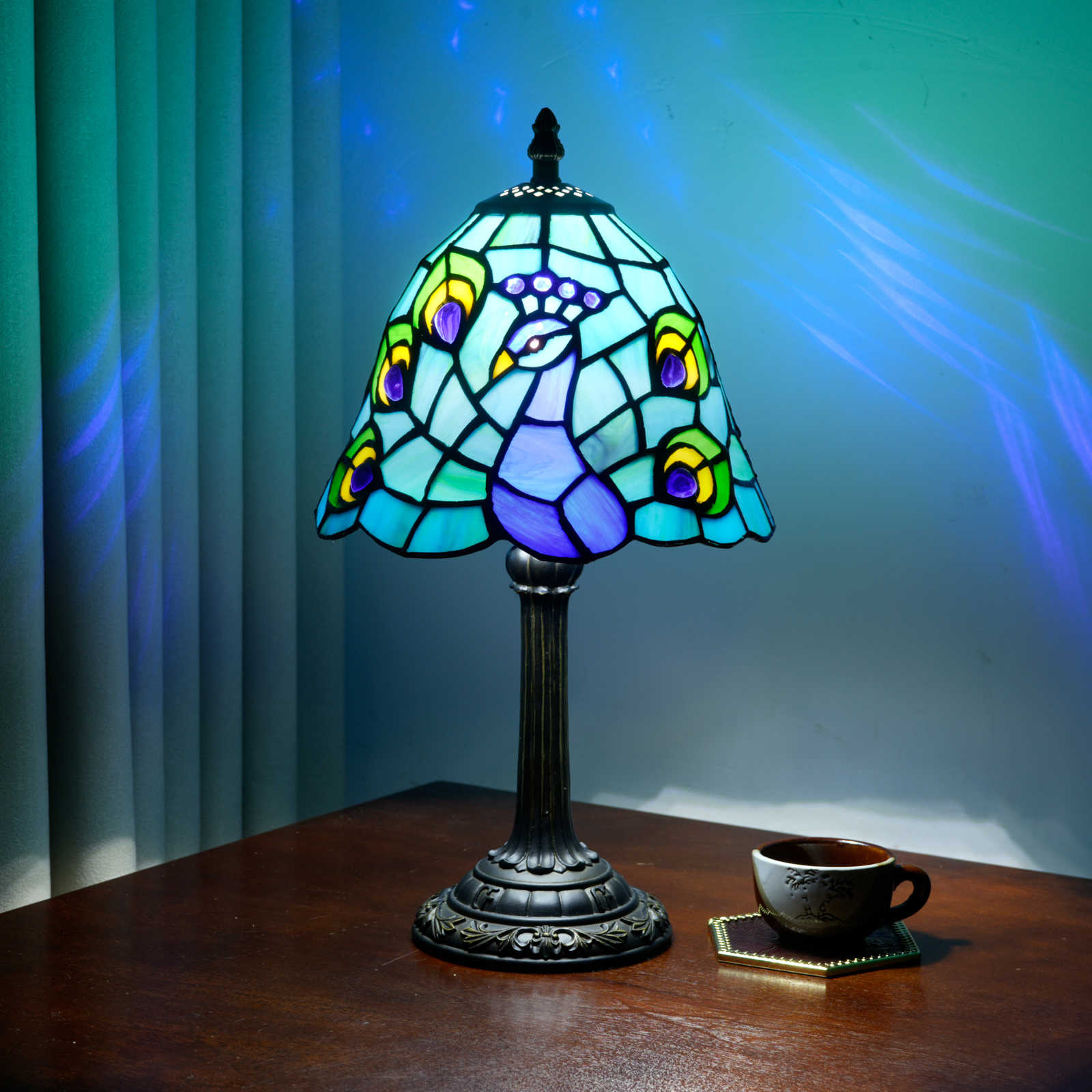 Blivuself 8 Inch Tiffany Style Lily of the Valley Stained Glass Table Lamp, Small Floral Night Light Desk Lamp with Blue Sky & Green Leaf Shade, Antique Bronze Resin Base, for Living Room, Bedroom, Office, Nightstand & Nature-Inspired Home Decor OFU1451