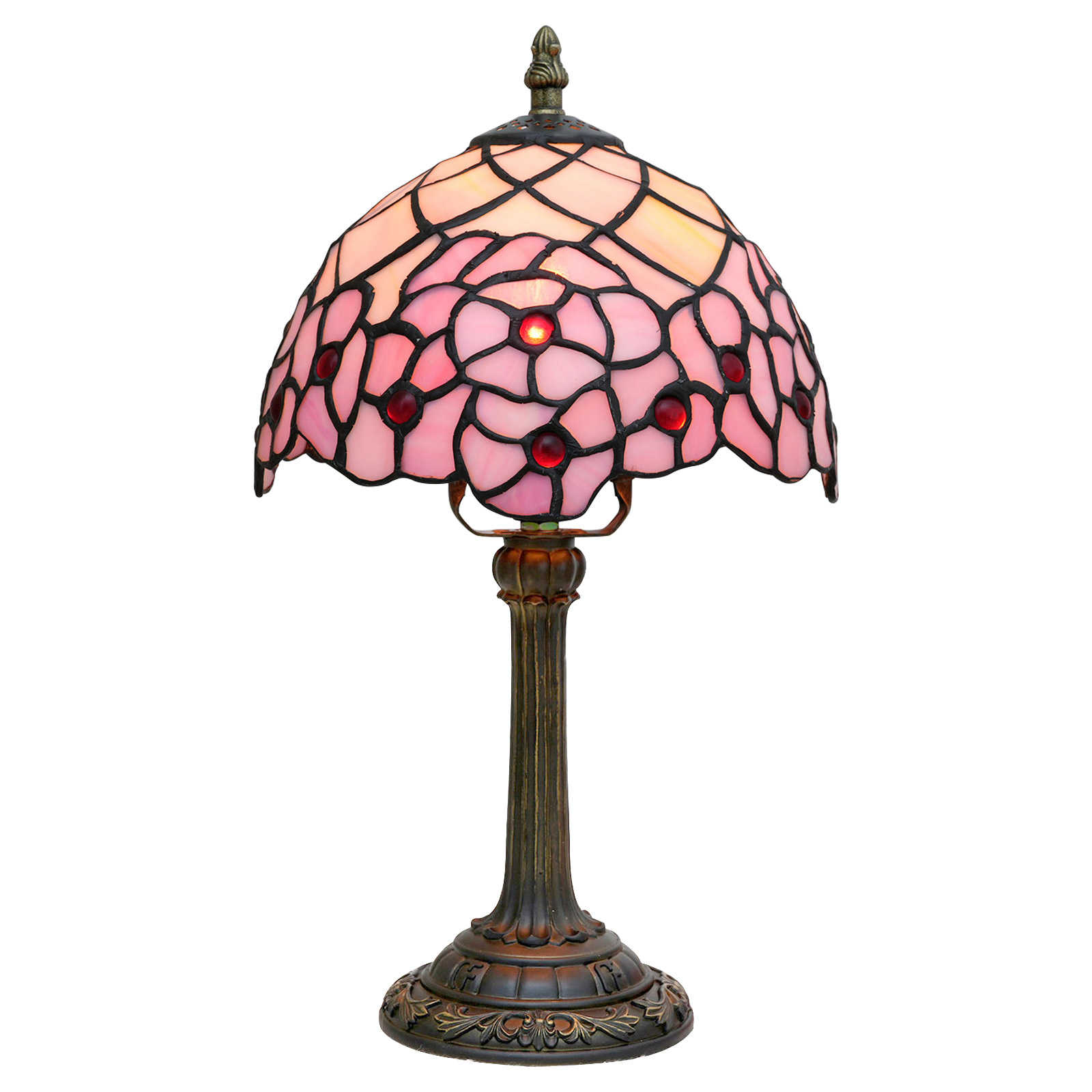 Blivuself Tiffany Stained glass Pink Cherry Blossom Bedroom bedside Reading light Office Dorm Bar Retro Romantic style decor Unique Lovely cottage 8 inch country nightstand light 8 inch cherry blossom lamp OFU1055