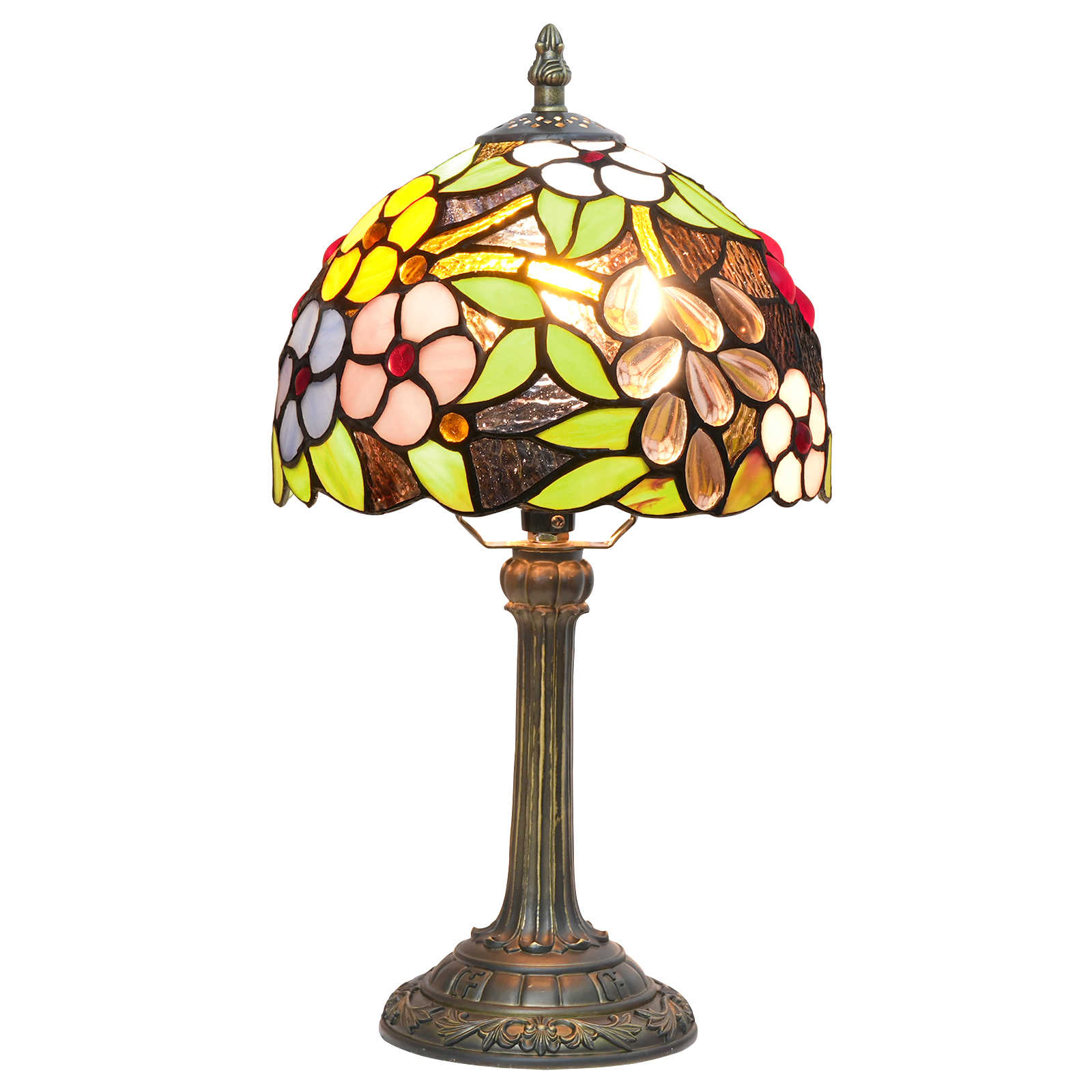 Blivuself Tiffany  Stained Glass Purple 8-Inch Grape Flower  Table Lamp Bedroom Bedside Reading Lamp Office Dorm Bar Vintage Style Decor Unique Lovely Cottage Country Nightstand Lamp 8  Inches Grape Flower Table Lamp OFU962