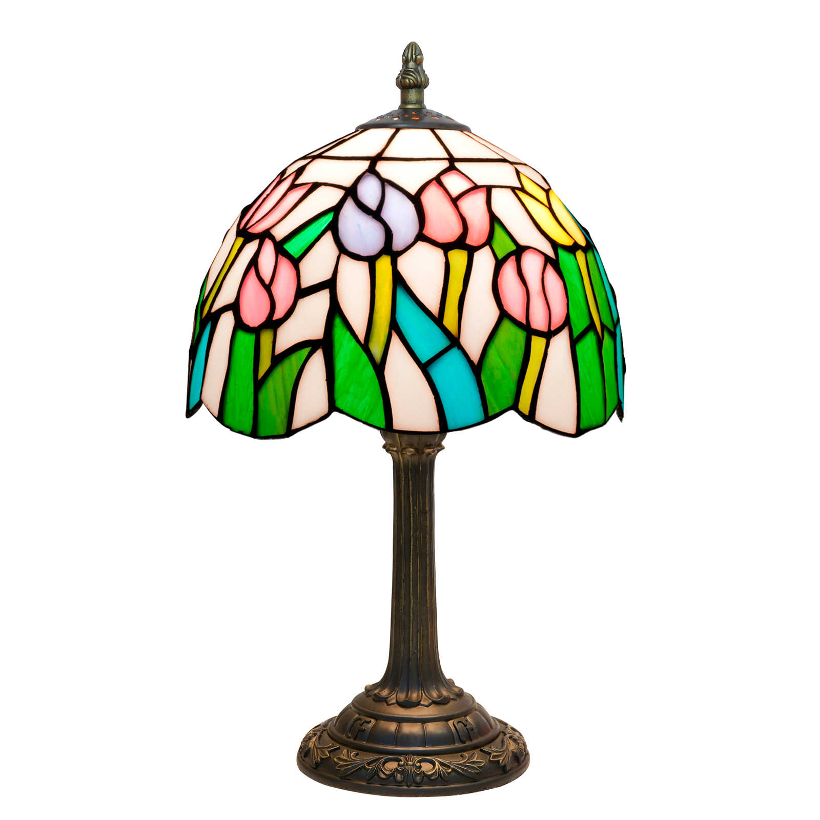 Blivuself Tiffany Tulip Stained Glass Table Lamp, 8-Inch Victorian-Style Pink Bedside Lamp, Handcrafted Colored Glass Lampshade, Suitable For Bedroom, Dormitory, Living Room And Home Decoration Art (OFU1232)