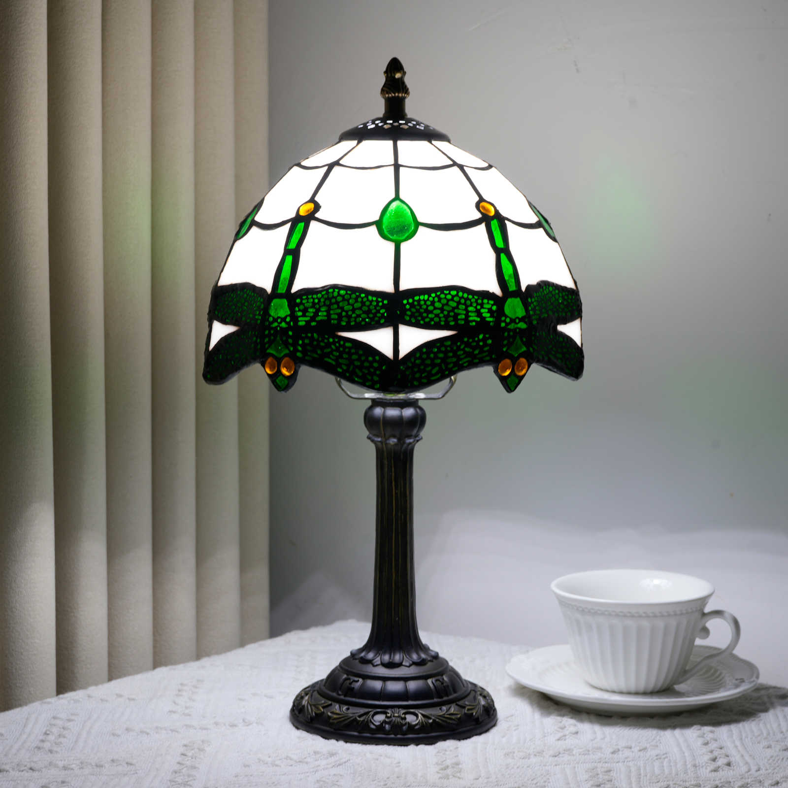 Blivuself Tiffany Table Lamp 8 Inch Stained Glass Table Lamp Dark Green Dragonfly Manual Warm Color Reading Lamp For Bedroom Dormitory Dining Room Study Tiffany Retro Style Home Decorative Arts And Crafts（OFU1326）
