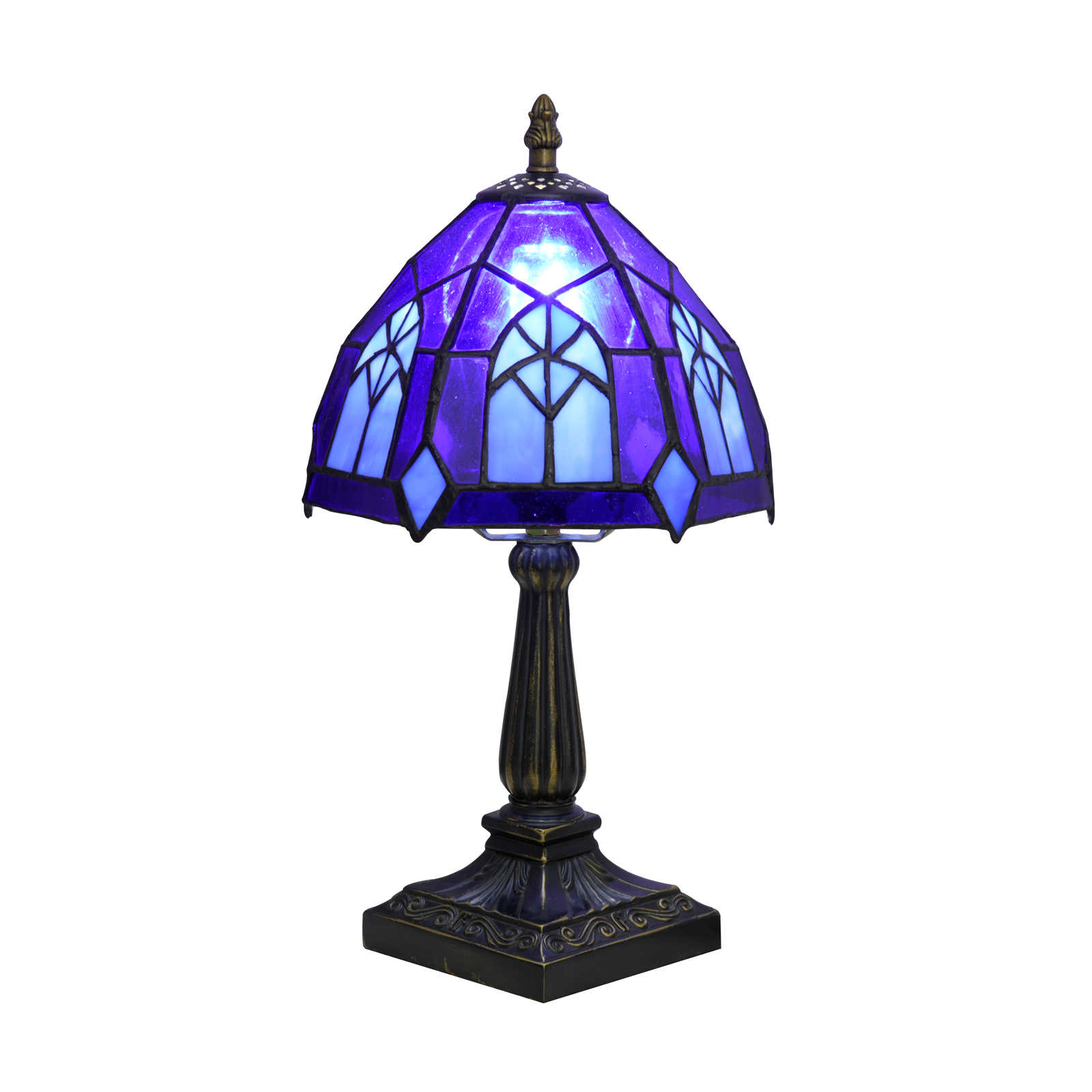 Blivuself Purple Gothic Tiffany Style Stained Glass Table Lamp, 8 Inch Cathedral Geometric Nightstand Light, Vintage Dark Aesthetic Decorative Lamp for Bedroom, Living Room, Apartment, and Home Office OFU1440