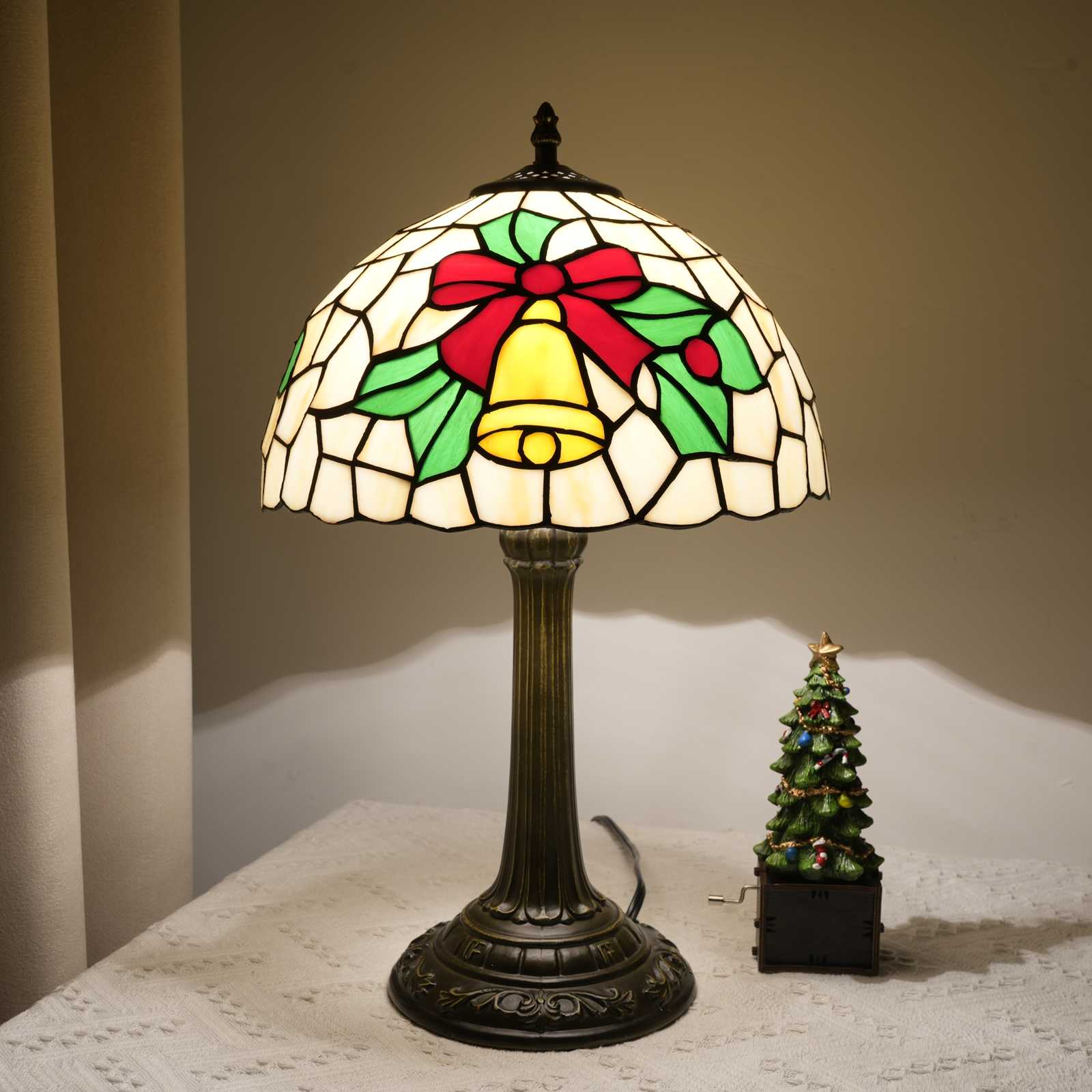 Blivuself Tiffany Stained Glass Table Lamp,12-Inch Christmas Festive Atmosphere Decorative Handcrafted Art, Suitable For Bedrooms, Dormitories, Living Rooms, Etc. (Yellow Bell)OFT1333
