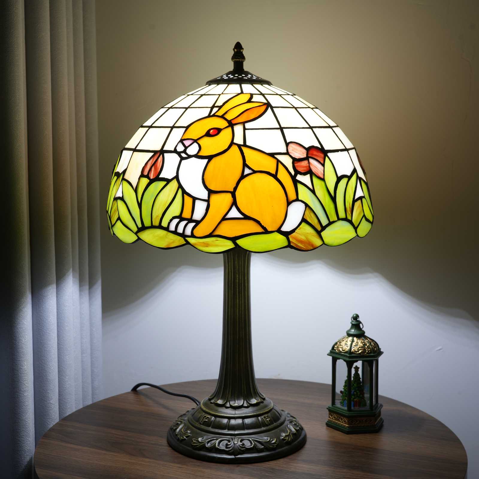  Blivuself Tiffany Stained Glass Table Lamp,12-Inch Brown Rabbit Elegance, Illuminates Fairy Tale Dreams, Suitable For Home Decoration Art In Bedrooms, Dormitories, Dining Rooms, Etc（OFT1344）