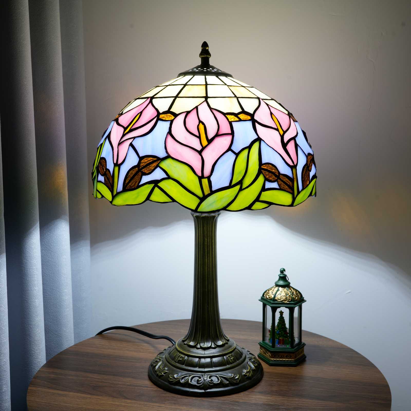Blivuself Tiffany Stained Glass Table Lamp, 12-Inch Victorian-Style Pink Calla Lily, Suitable For Home Decoration Art In Bedrooms, Dormitories, Dining Rooms, Etc（OFT1338）