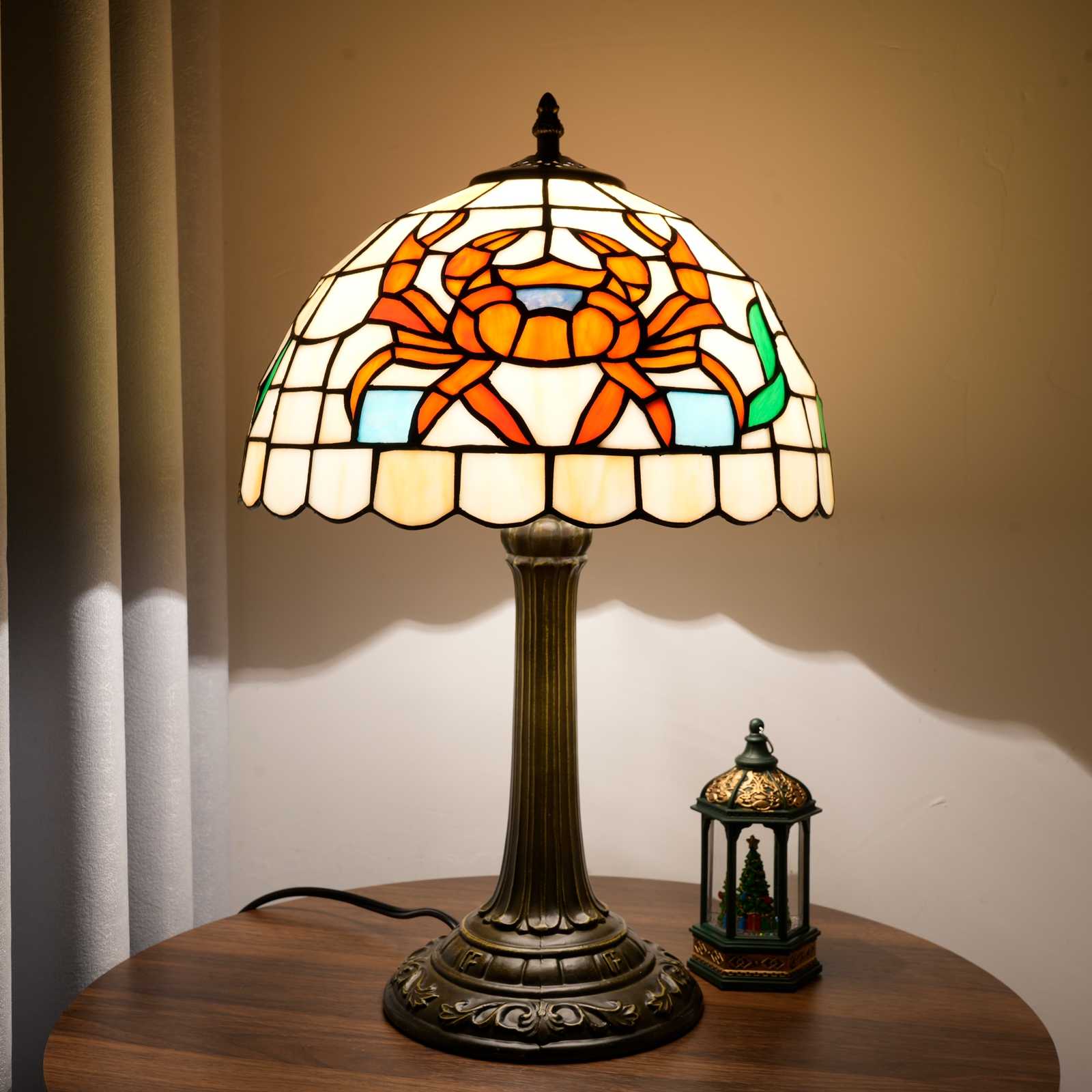  Blivuself Tiffany Stained Glass Table Lamp,12-Inch Orange Crab Fun, Lighting Up The Ocean Fairy Tale, Suitable For Home Decoration Art In Bedrooms, Dormitories, Dining Rooms, Etc（OFT1342）