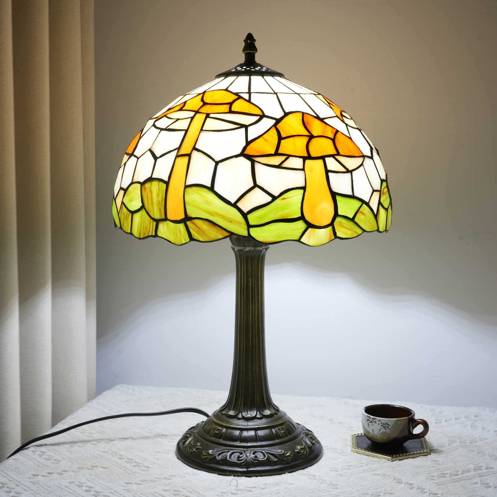 Blivuself Tiffany Stained Glass Table Lamp,12-Inch Fairy Tale Dream Adventure Mushroom Pattern Decorated With Handcrafted Art, Suitable For Bedrooms, Dormitories, Living Rooms, Etc. (Brown)OFT1335