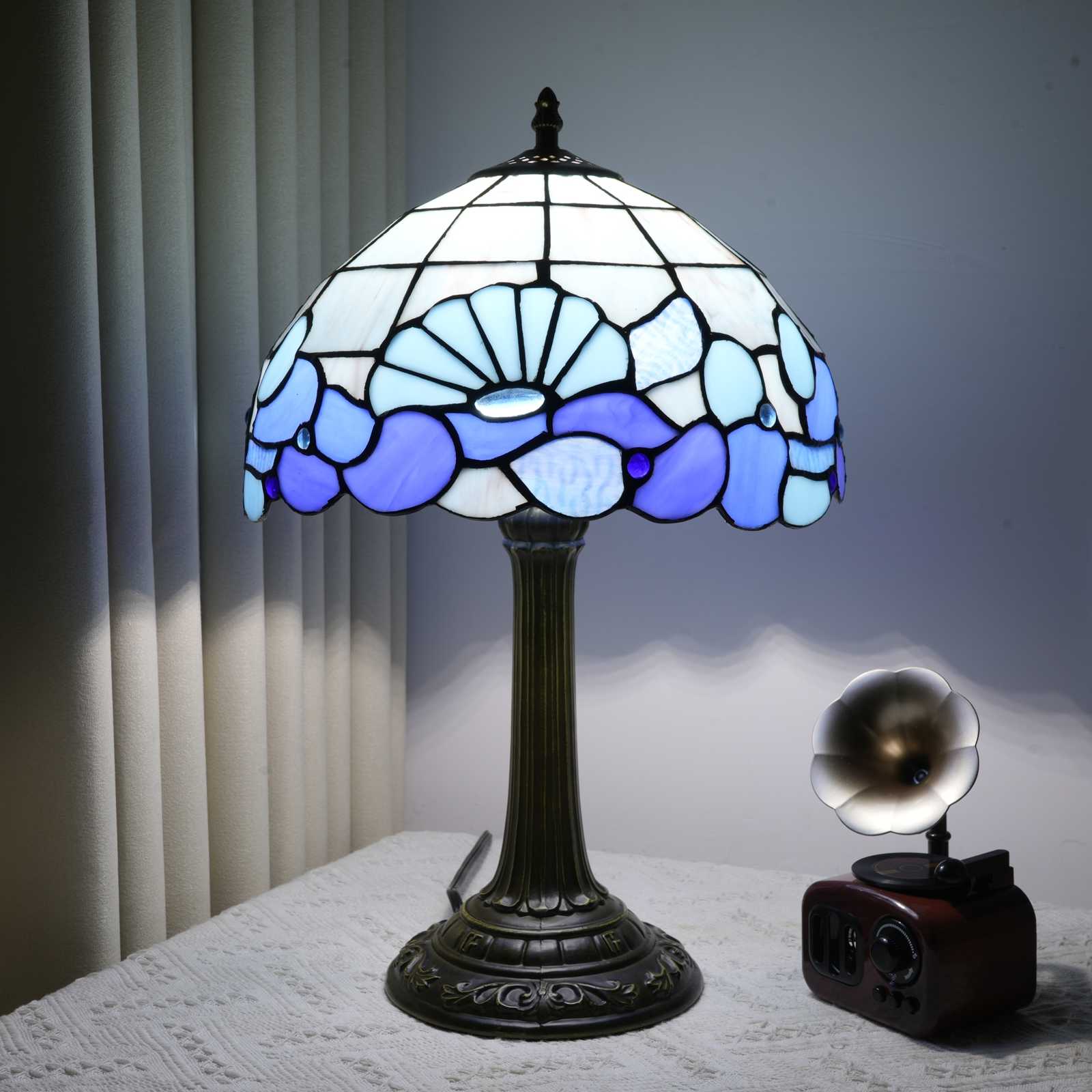 Blivuself  Tiffany Stained Glass Table Lamp, 12-Inch Ocean Elf Blue Shell, Handcrafted Bedside Lamp, Suitable For Home Decoration Art In Bedrooms, Dormitories, Living Rooms, Etc|（OFT1323）