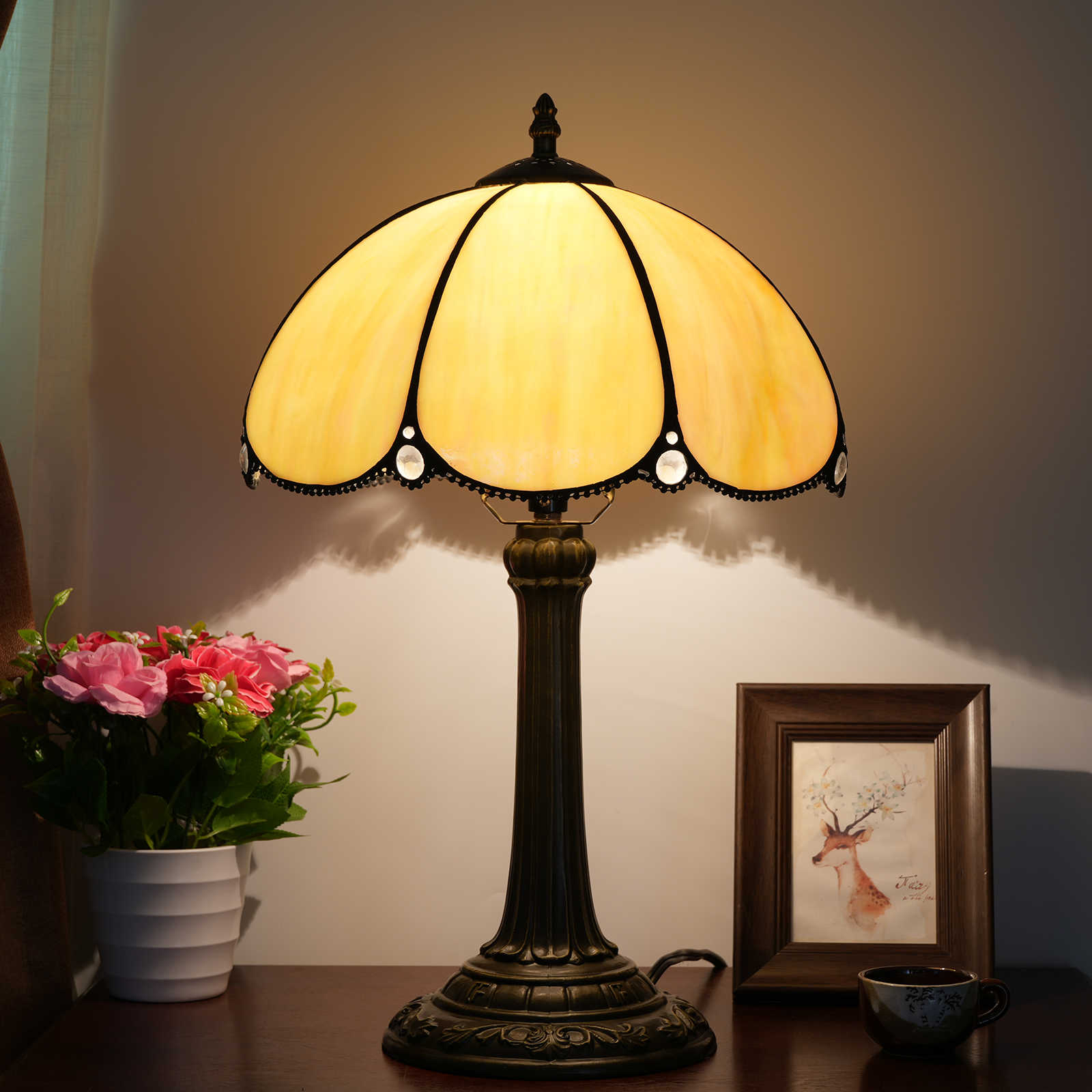 Blivuself Tiffany Style Stained glass Lampshade European Retro Warm And Comfortable Style Simple Pastoral Style Simple European Baking Bend 12 Inch Desk Lamp Eye Protection Desk Lamp Is Suitable For Decorative Living Room, Study, Bedroom Nightstand, Table Lamp, Decorative Retro Glass Lampshade, Desk, Retro Glass Desk, Kitchen Furniture Decoration 12 Inch Simple European Baking Bend Desk Lamp OFT1030