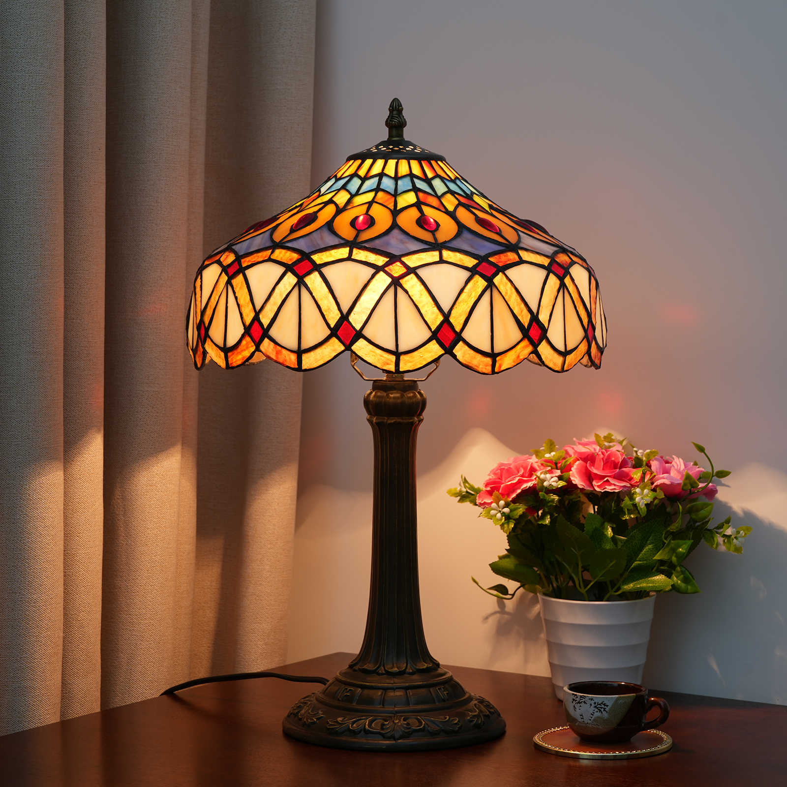 Blivuself Tiffany table lamp  12inches Stained Glass Table Lamp Tiffany Style Peacock Tail Bedside for Desk Reading Light Bedroom Dorm Living Kitchen Home Decor OFT956