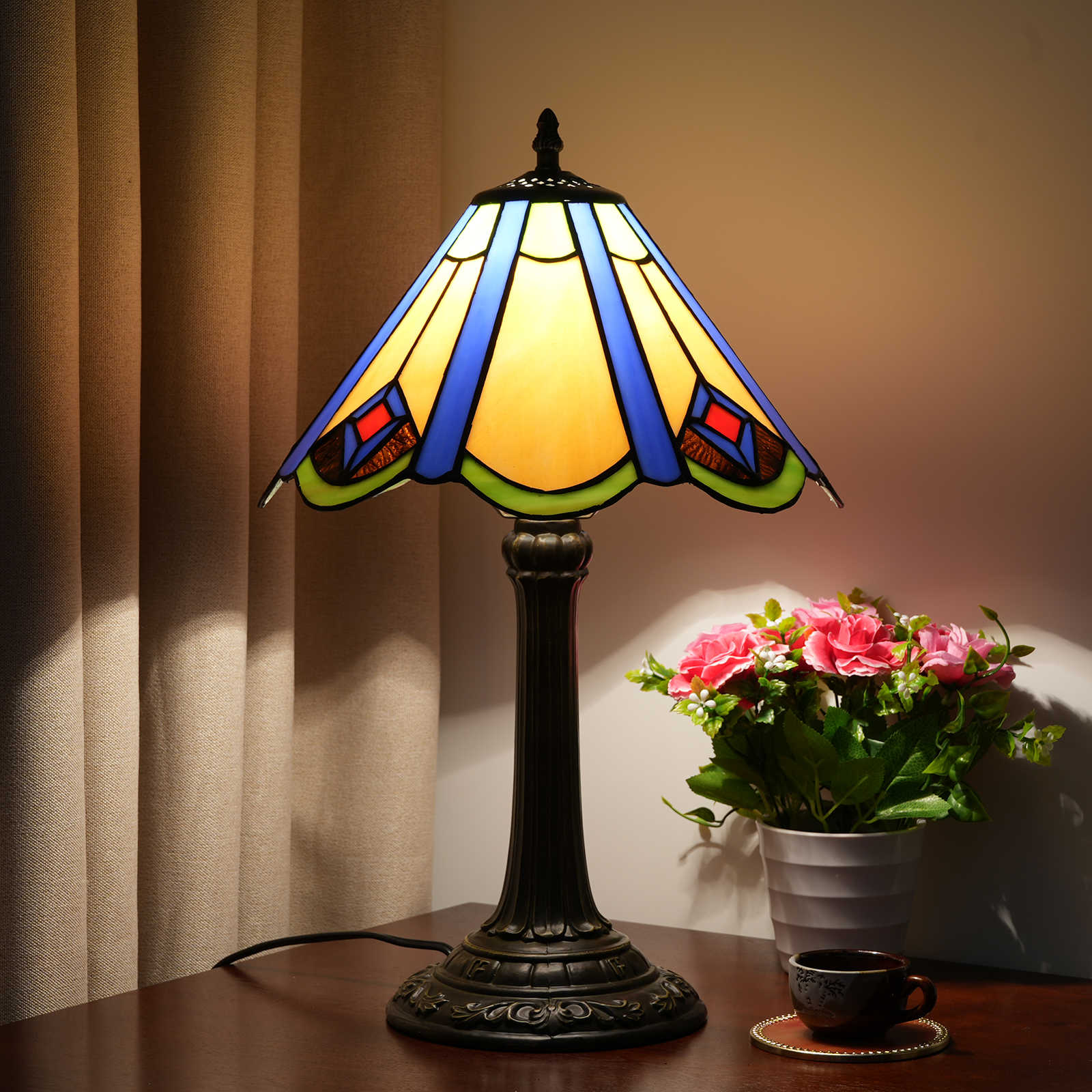 Blivuself Tiffany  Style Yellow Glass Lamp Shade Japanese Retro Style 12 Inch Eye Protection Desk Lamp Is Suitable For Decorating Living Room, Study, Bedroom, Desk Lamp, Decorative Retro Glass Lamp Shade, Shop Desk, Retro Glass Table, Bedroom Japanese Umbrella Lamp OFT954