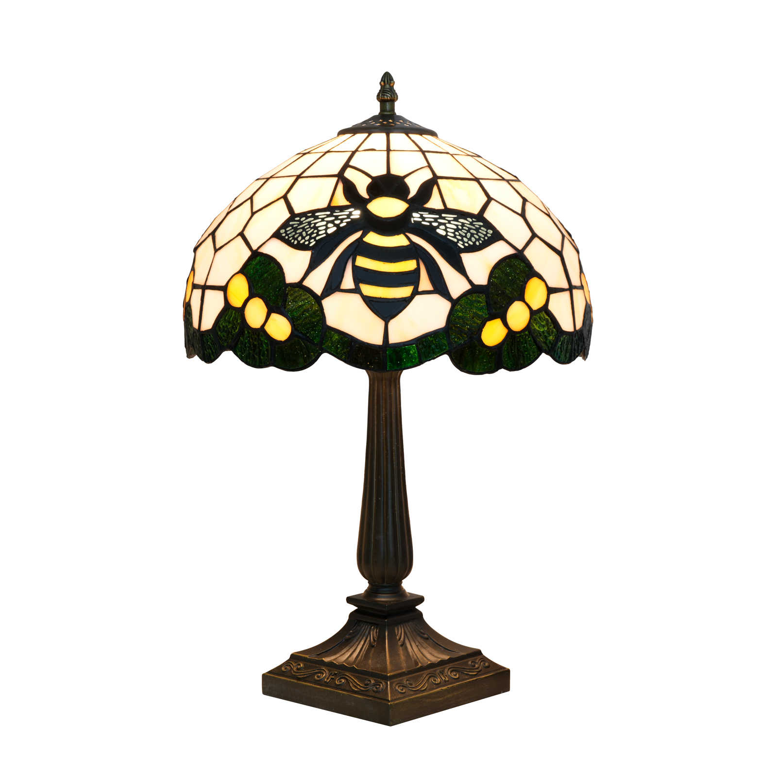 Blivuself 12 Inch Tall Tiffany Style Bumble Bee Glass Lamp, Retro Animal Themed Art Deco Accent Table Light with Vibrant Black, Yellow and White Bee Stained Glass Shade, Handcrafted Whimsical Design, Antique Bronze Finished Base, Inline Switch, Suitable for Bedroom, Living Room, Office, Farmhouse, Cottage Home Decor OFT1407