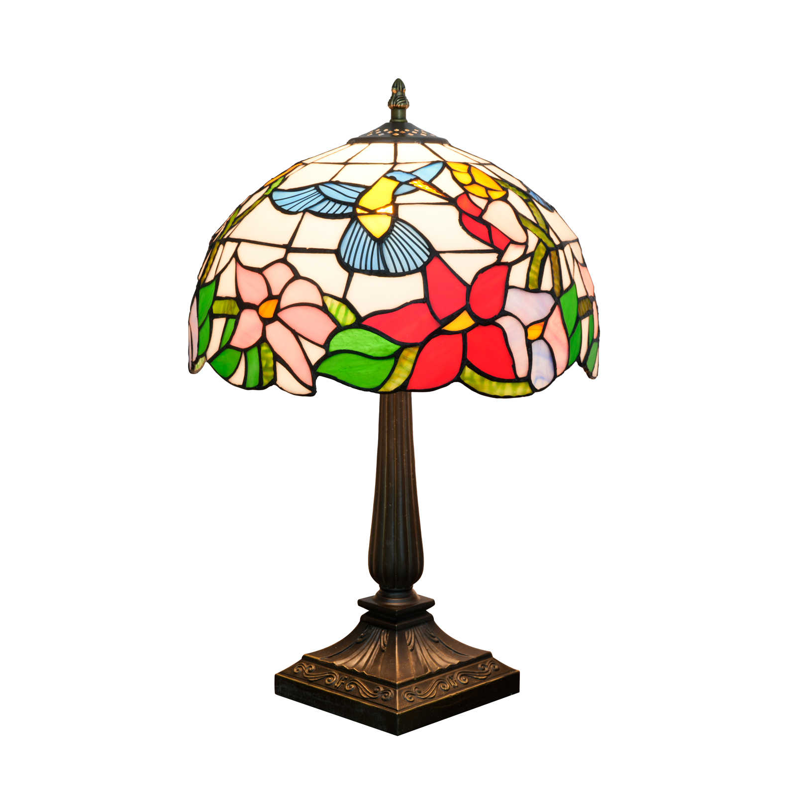 Blivuself Vintage Tiffany Style Hummingbird Floral Table Lamp, 12 Inch Handcrafted Stained Glass Nightstand Light with Colorful Hummingbird and Flower Pattern, Art Deco Nature Themed Accent Lamp, Antique Bronze Metal Base, 57 Inch Cord, Ideal for Bedroom, Living Room, Home Office, Rustic & Retro Decor OFT1396