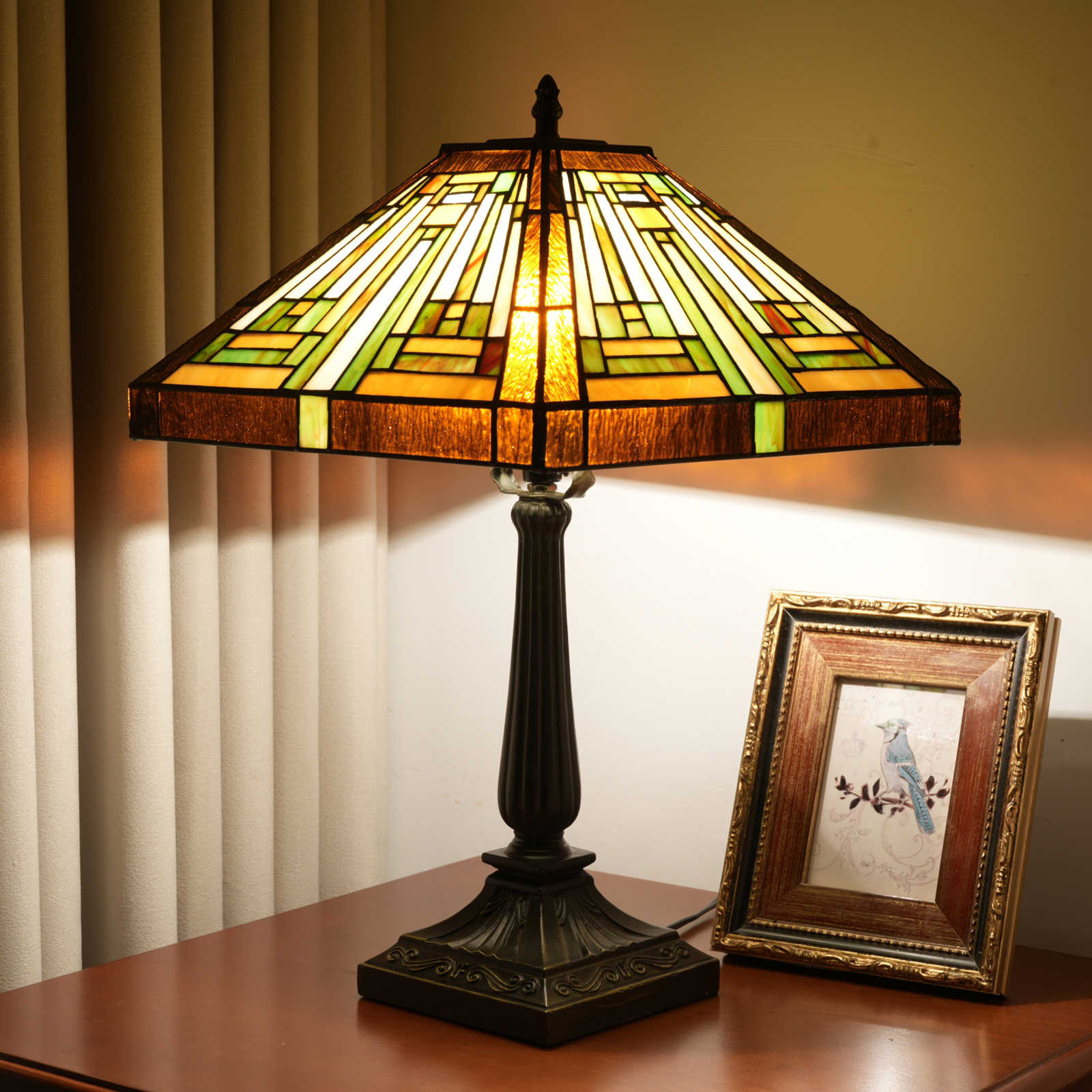 Blivuself Tiffany Style Lamp 16 Inches Retro Warm Atmosphere To Create Warm Color Bedside Lamp American Line Manual Stained Glass Desk Lamp Suitable For Bedroom Dining Room Study Living Room Office And Other Home Classical Arts And Crafts OFT1371