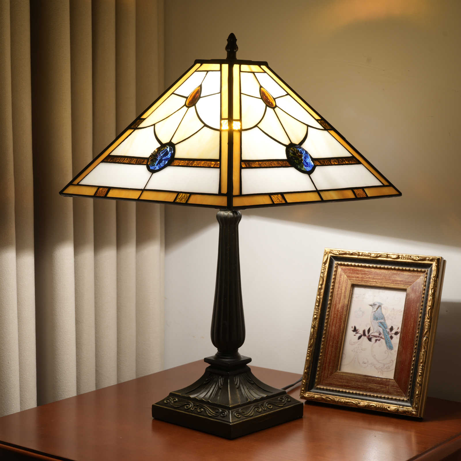 Blivuself Tiffany Style Lamp 16 Inch Retro Warm Atmosphere To Create Warm Color Bedside Lamp Rose Beads Handmade Stained Glass Table Lamp Suitable For Bedroom Dining Room Study Living Room Office And Other Home Classical Arts And Crafts OFT1370