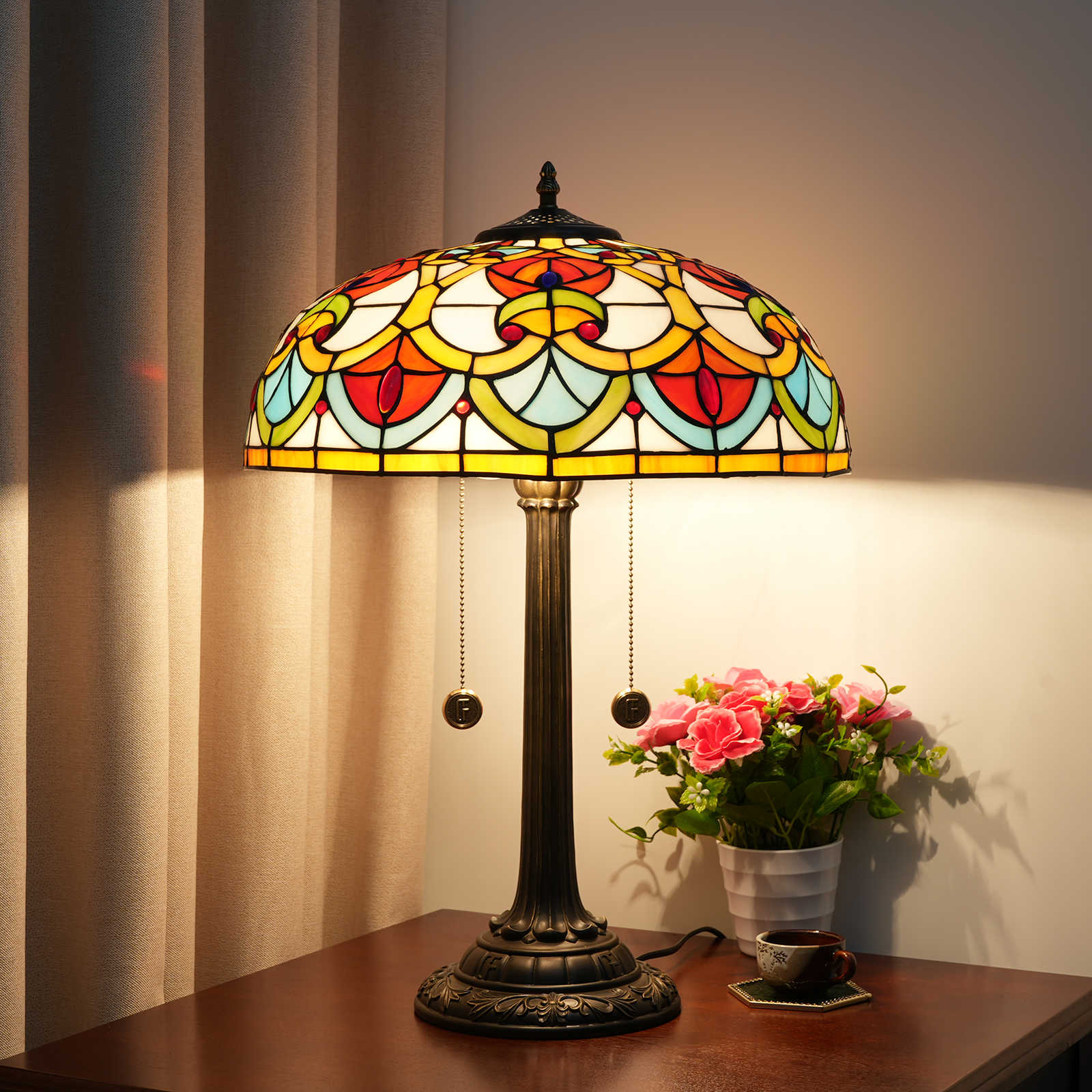 Blivuself Tiffany Stained Glass Yellow Heart Of Heart Country, European, Vintage Style Light 16x16x24 Inch Table Lamp Kitchenoffice  Desk Bedroom Corridor Eye Protection Reading Light Furniture Decoration Heart Of Beadtable Lamp  OFT1224