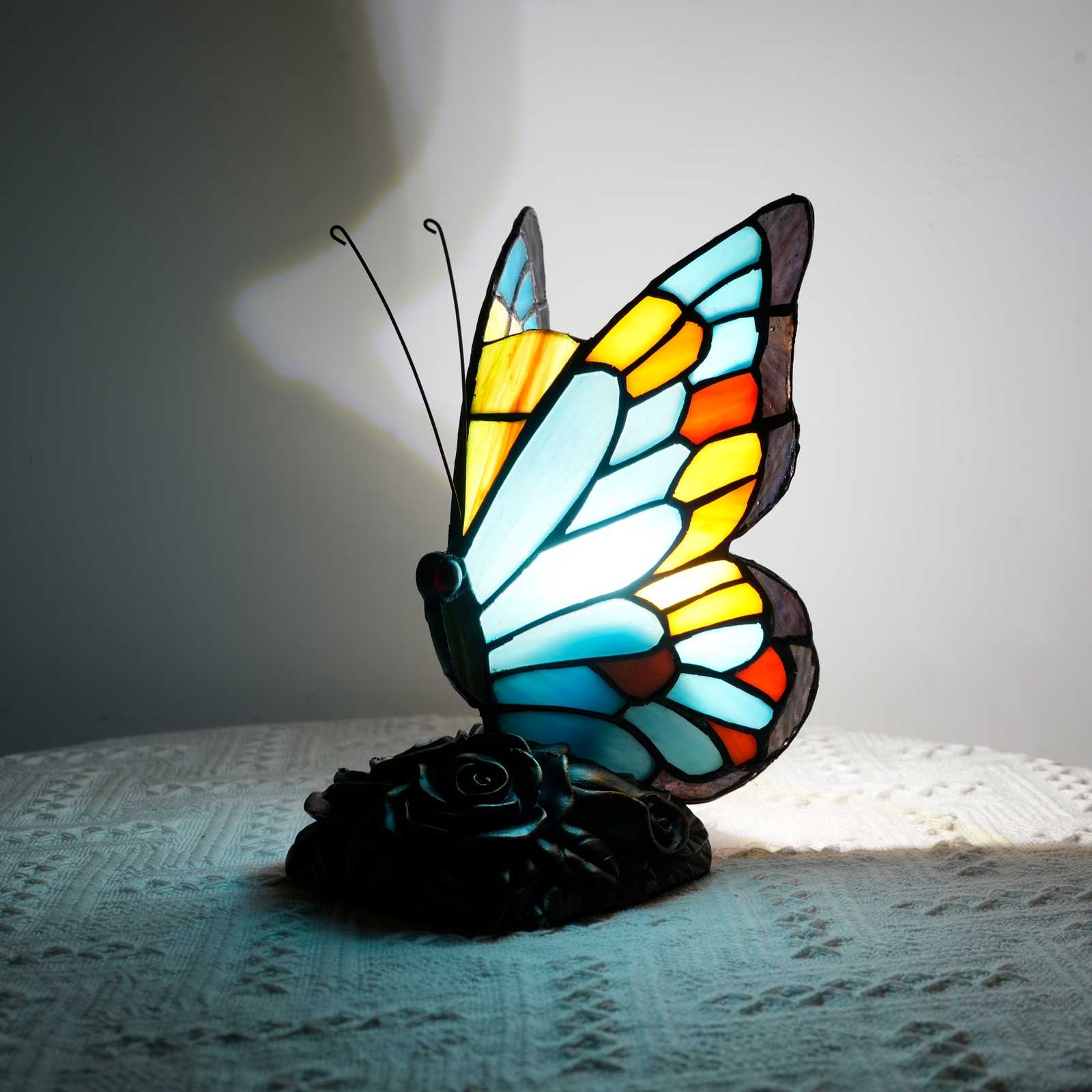 Blivuself Tiffany Butterfly Table Lamp Warm And Lovely Mini Night Light Azure Butterfly Handmade Stained Glass Lamp Suitable For Bedroom Library Living Room Dormitory Tiffany Style Retro Home Decoration Crafts（OFU1253）