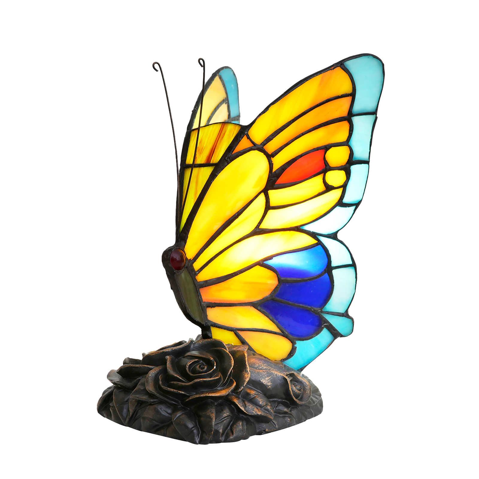 Blivuself Tiffany Butterfly Table Lamp Warm And Lovely Mini Night Light Yellow Blue Butterfly Hand Colored Glass Lamp Suitable For Bedroom Library Living Room Dormitory Tiffany Style Retro Home Decoration Crafts（OFU1252）