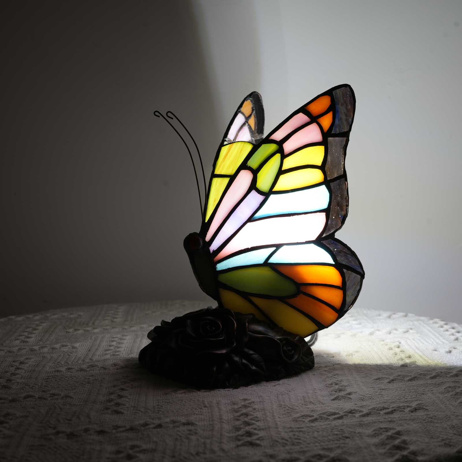 Blivuself Tiffany Butterfly Table Lamp Colorful Small Butterfly Hand  Stained  Glass Lamp Suitable For Bedroom Library Living Room Dormitory Warm And Lovely Mini Night Light Retro Home Decoration Crafts（OFU1249）
