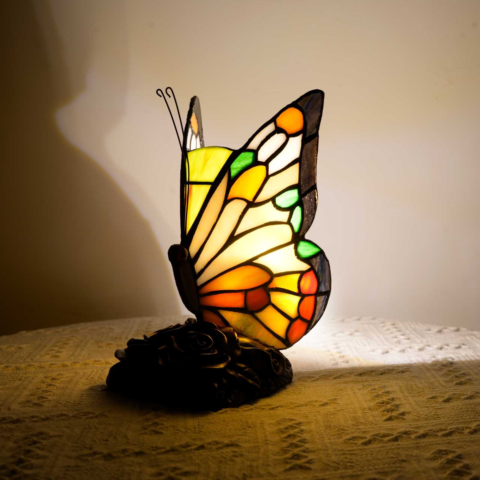 Blivuself Tiffany Butterfly Table Lamp Light Brown Butterfly Handmade Stained Glass Lamp Suitable For Bedroom Library Living Room Dormitory Warm And Lovely Mini Night Light Retro Home Decoration Crafts（OFU1248）