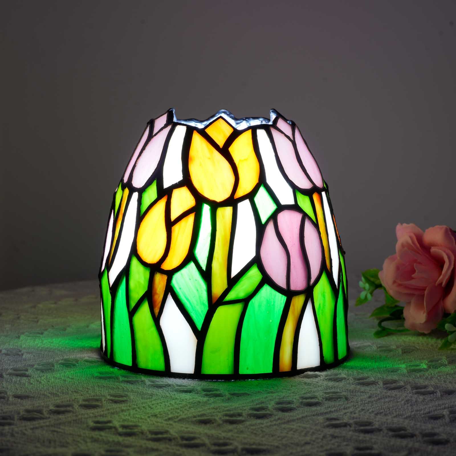 Blivuself Tiffany Style Tulip Night Light: Blending The Blooming Flowers Of Spring Into The Tenderness Of The Long Night, Handcrafted Stained Glass Lampshade, Suitable For Bedroom, Dormitory, Desk And Home Decoration Art（OFU1231）