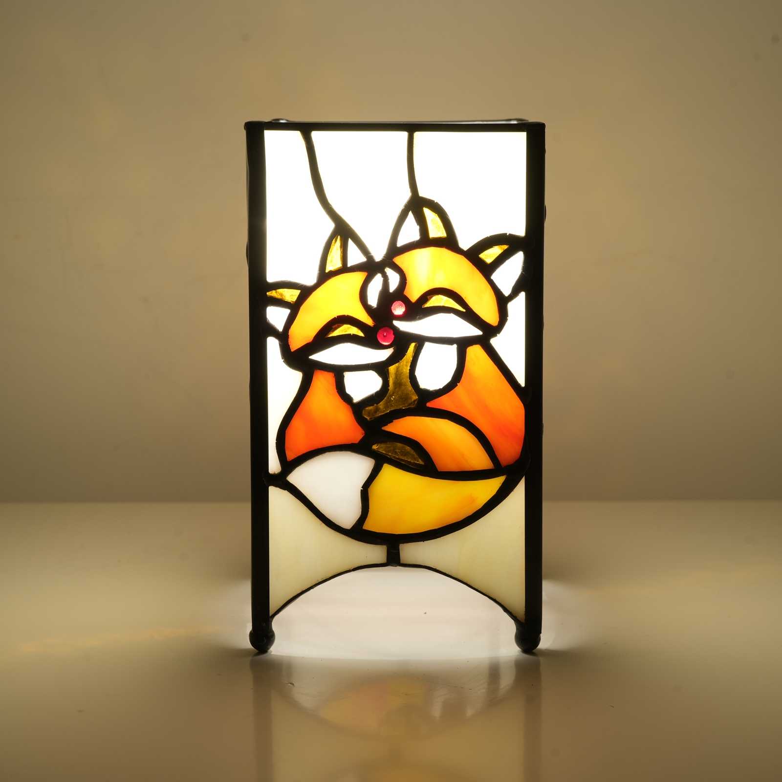 Blivuself Classic Tiffany Craftsmanship! The Small Fox Square Night Light Infuses The Space With Gentle And Warm Light. The Handcrafted Stained Glass Lampshade Is Suitable For Bedroom, Dormitory, Desk And Home Decoration Art（OFU1230）